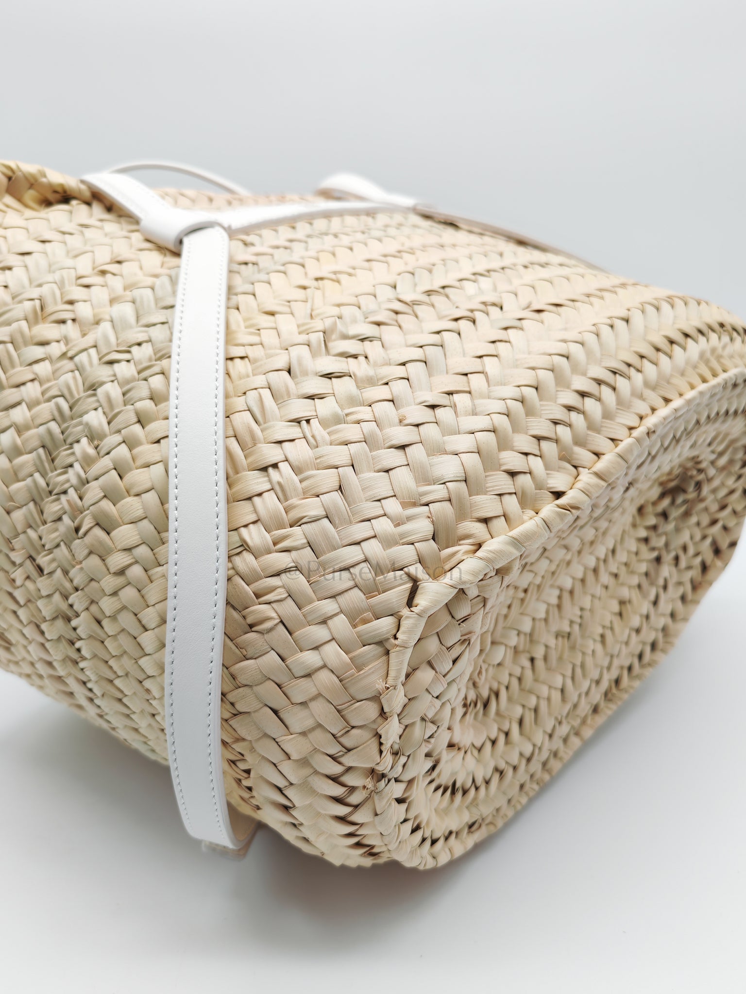 Raffia Voyou in White Leather Strap Basket Bag | Purse Maison Luxury Bags Shop