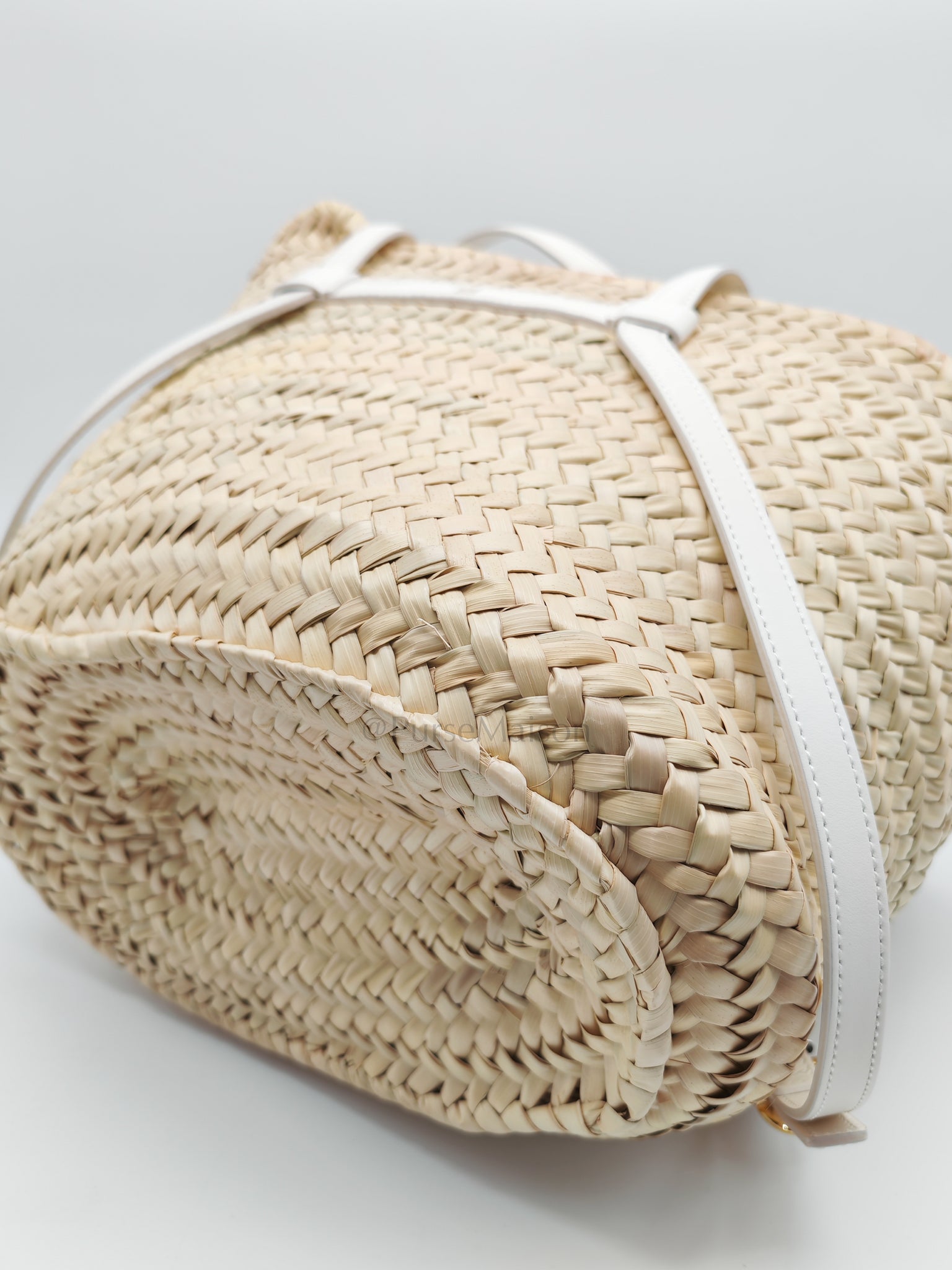 Raffia Voyou in White Leather Strap Basket Bag | Purse Maison Luxury Bags Shop