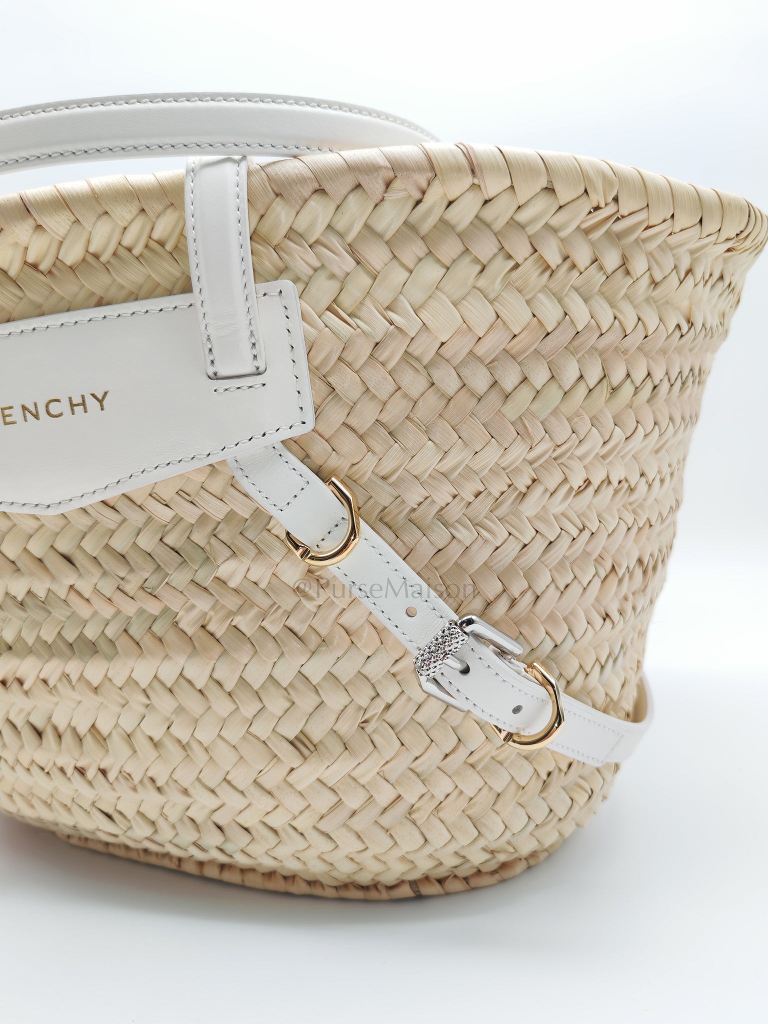 Raffia Voyou in White Leather Strap Basket Bag | Purse Maison Luxury Bags Shop