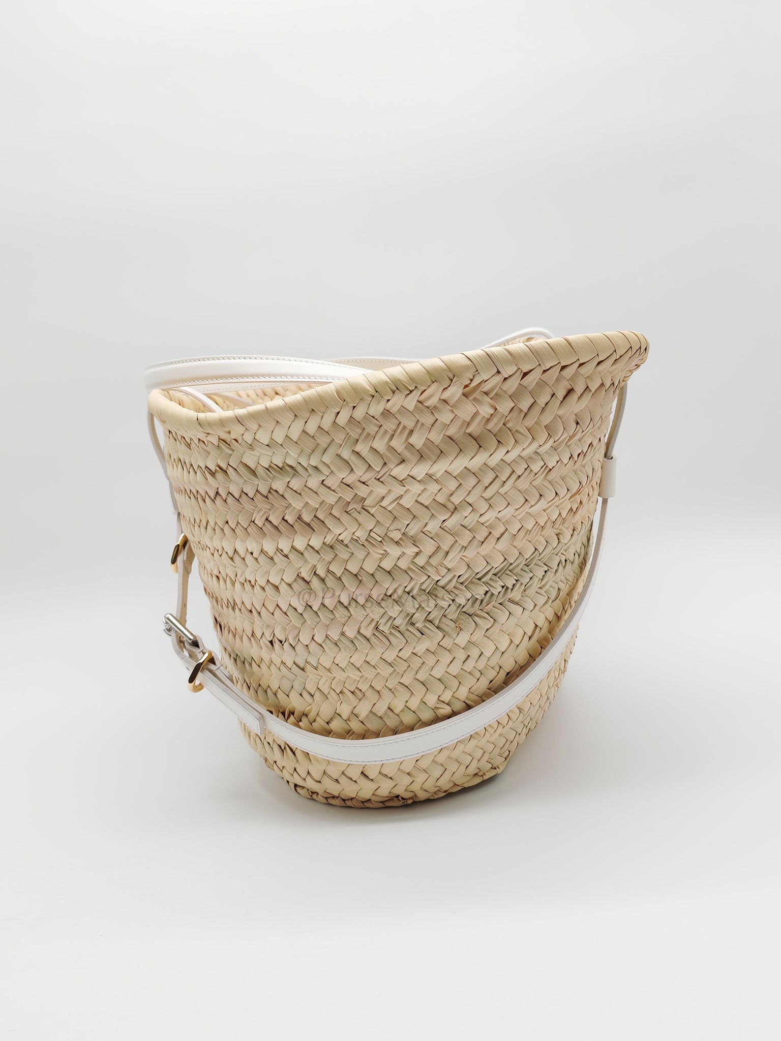 Raffia Voyou in White Leather Strap Basket Bag | Purse Maison Luxury Bags Shop