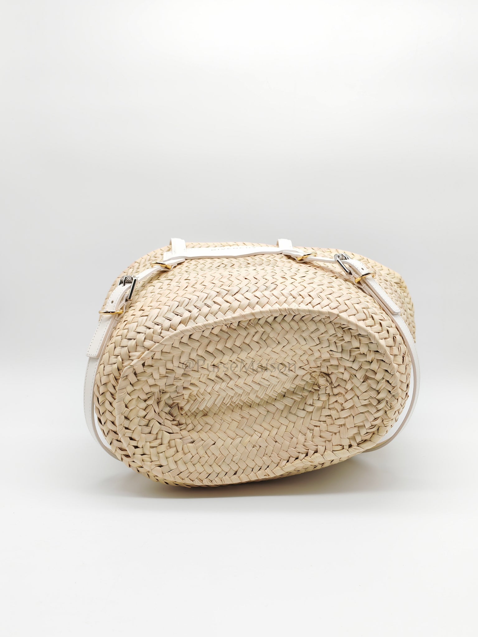 Raffia Voyou in White Leather Strap Basket Bag | Purse Maison Luxury Bags Shop
