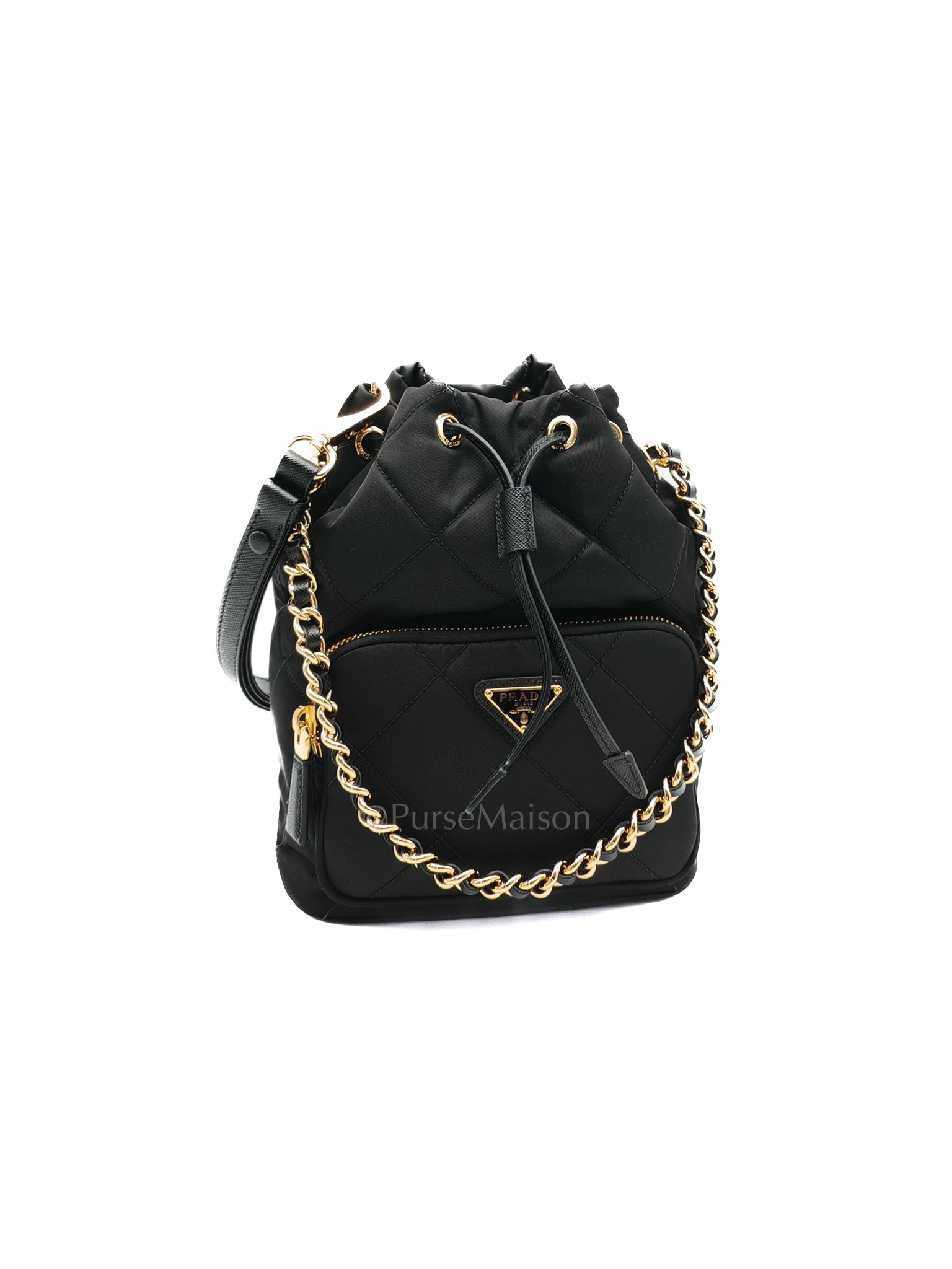 Re-Edition 1995 Bucket Bag in Black Quilted Nylon Leather & Gold Hardware | Purse Maison Luxury Bags Shop