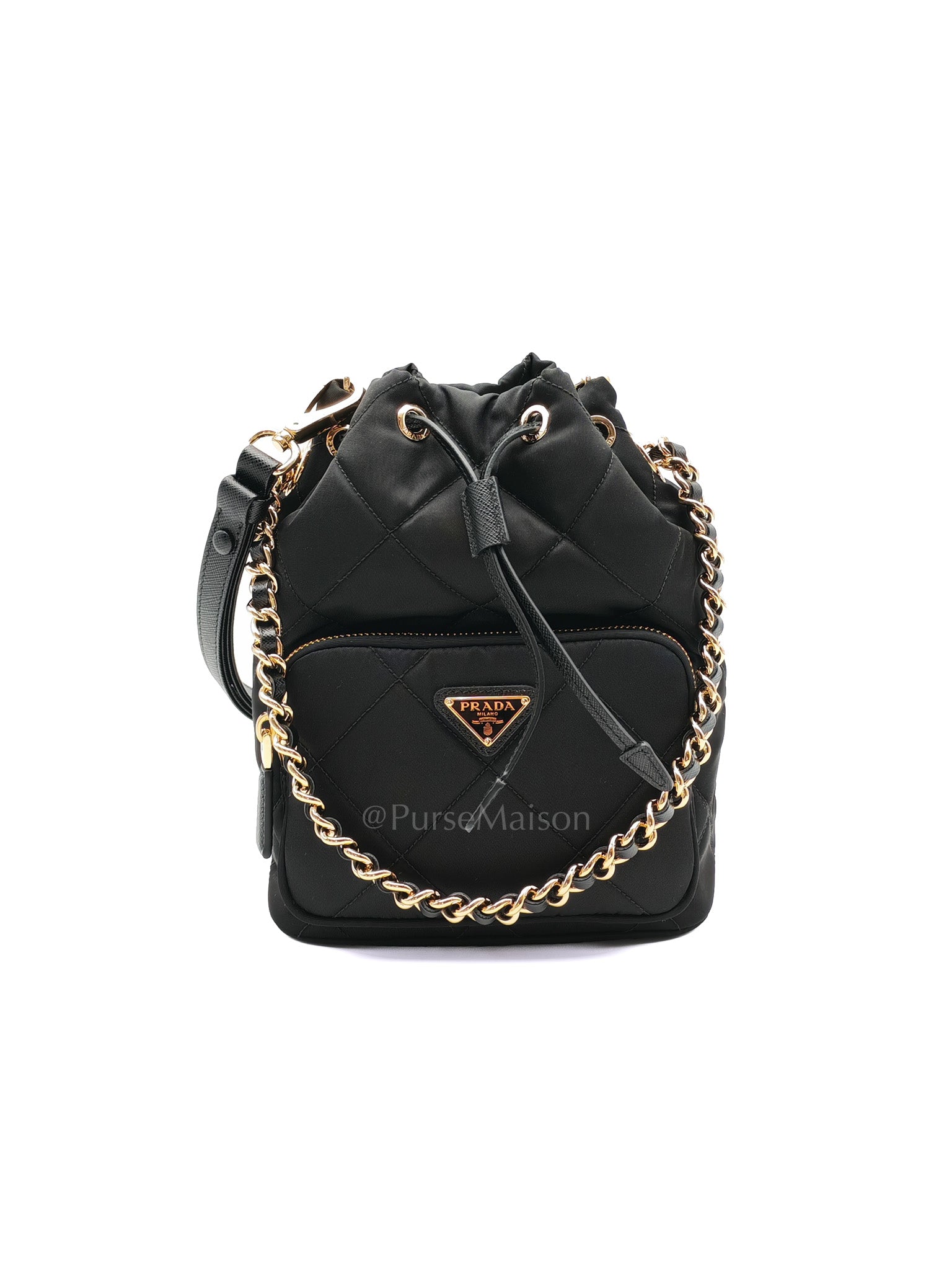Re-Edition 1995 Bucket Bag in Black Quilted Nylon Leather & Gold Hardware | Purse Maison Luxury Bags Shop