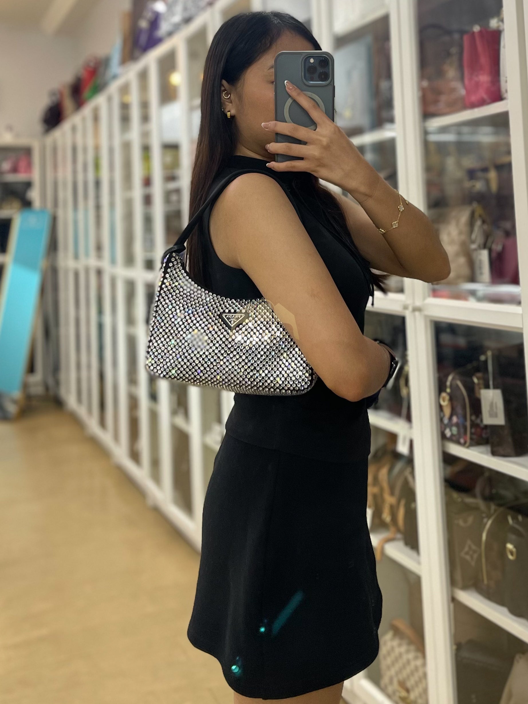 Re-Edition 2000 Black Nylon with Crystals Shoulder Bag | Purse Maison Luxury Bags Shop