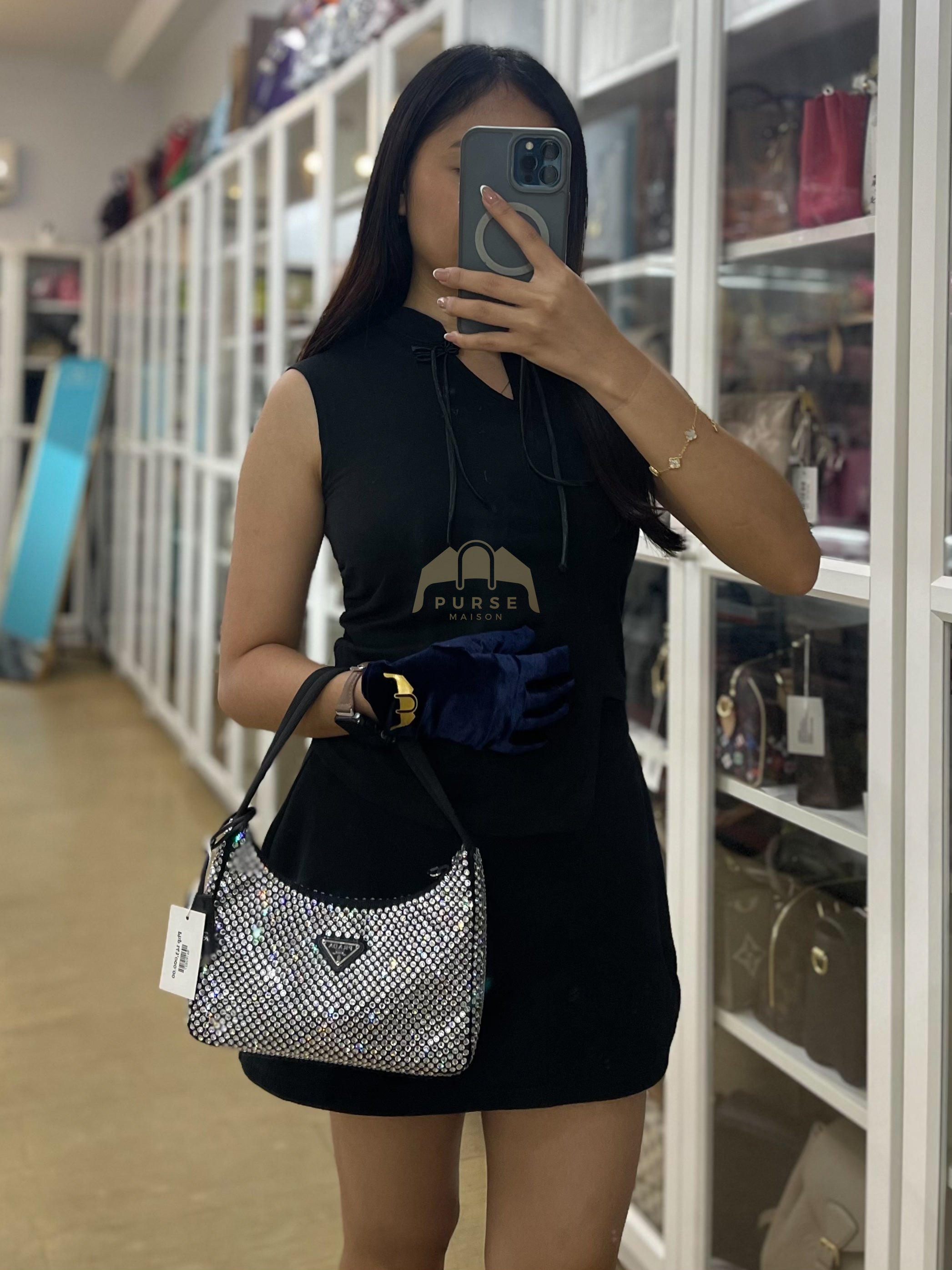 Re-Edition 2000 Black Nylon with Crystals Shoulder Bag | Purse Maison Luxury Bags Shop