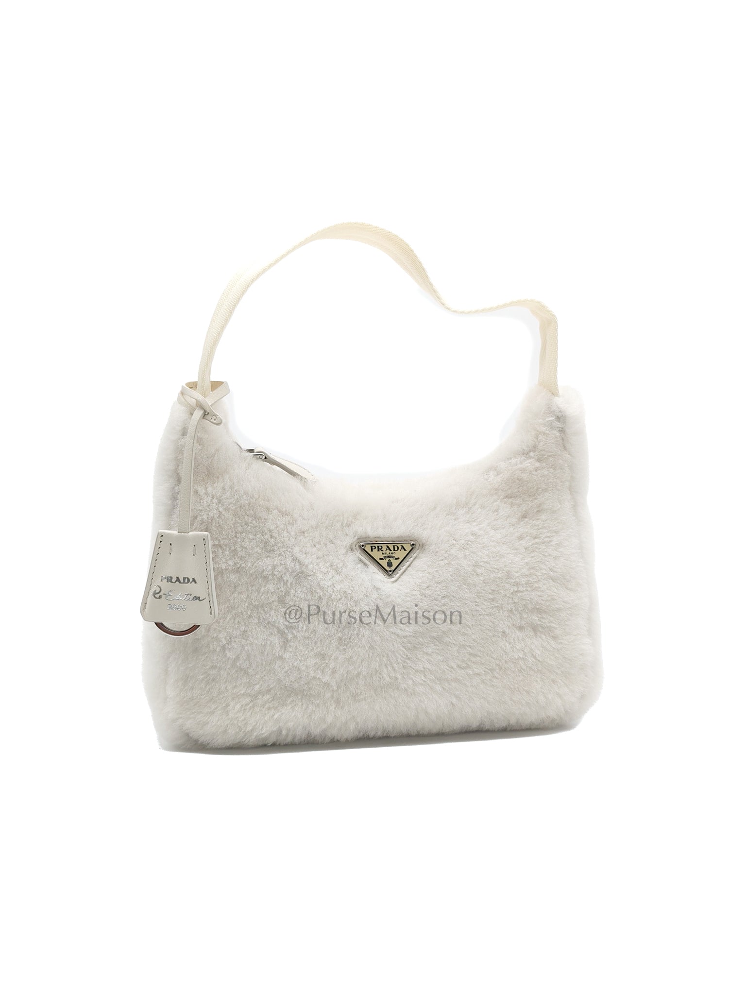 Re-edition 2000 Shearling in Off-White Wool Shoulder Bag | Purse Maison Luxury Bags Shop