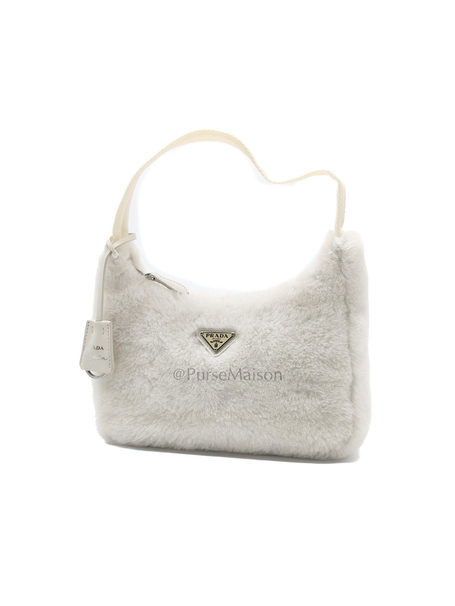 Re-edition 2000 Shearling in Off-White Wool Shoulder Bag | Purse Maison Luxury Bags Shop
