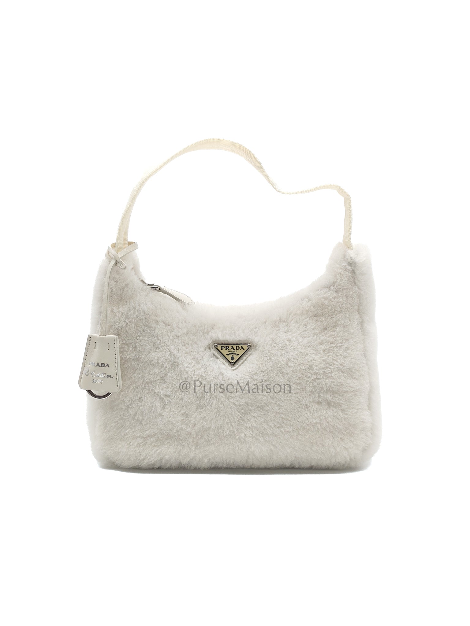 Re-edition 2000 Shearling in Off-White Wool Shoulder Bag | Purse Maison Luxury Bags Shop