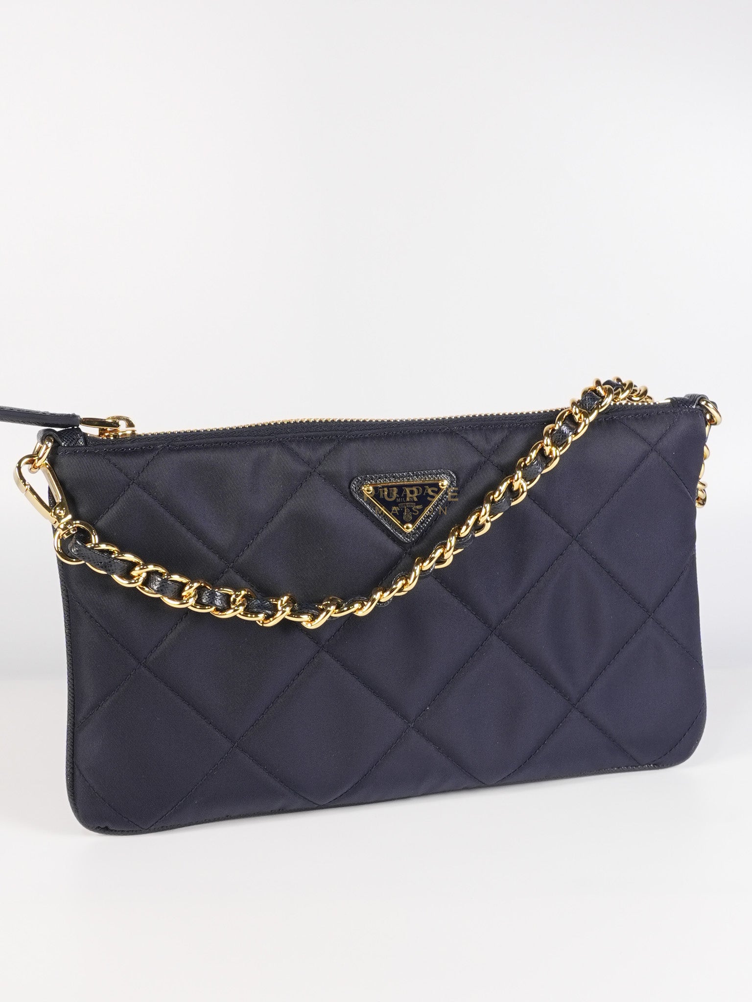 Re-Nylon Black Quilted Chain Pouch | Purse Maison Luxury Bags Shop