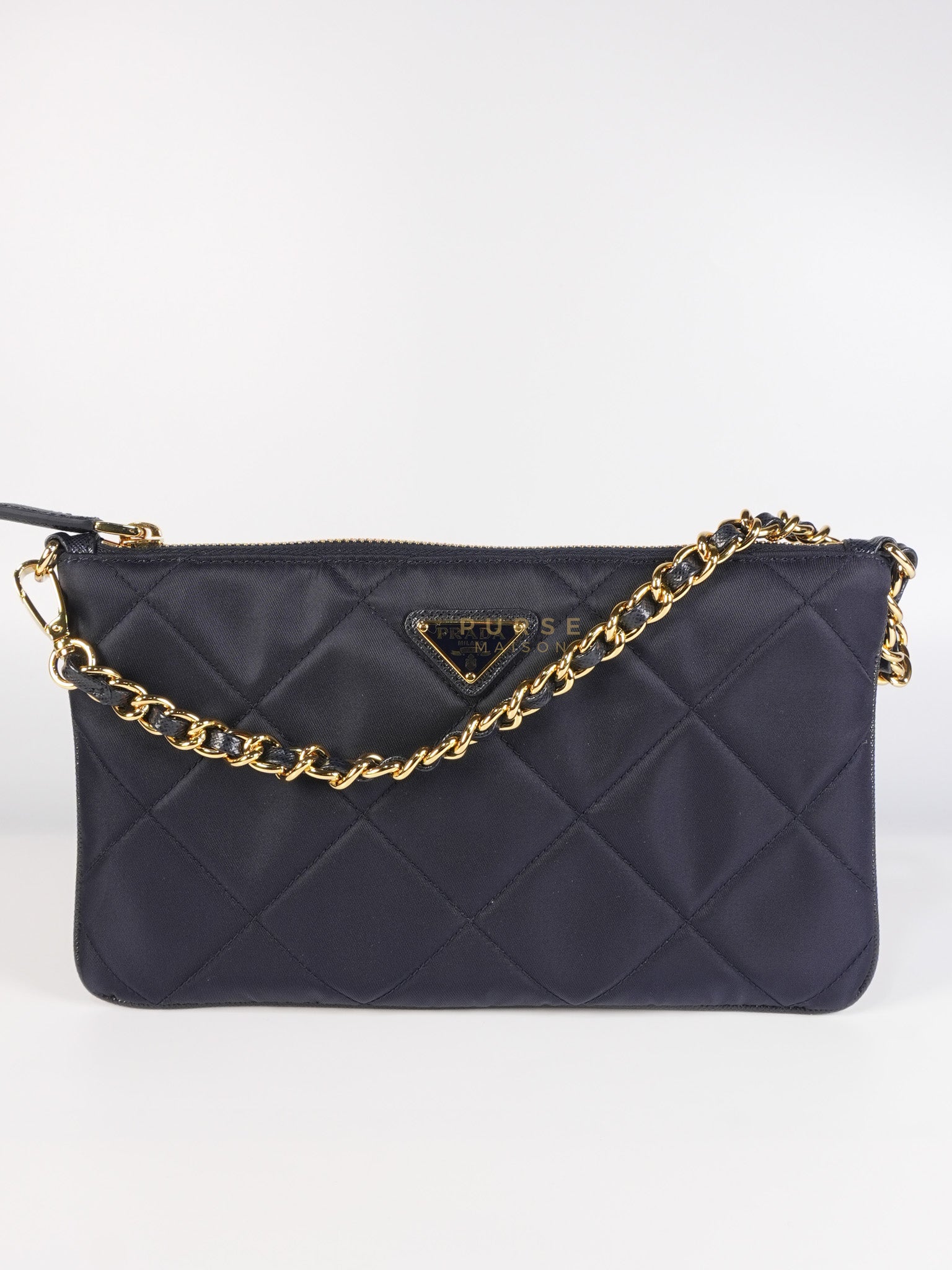 Re-Nylon Black Quilted Chain Pouch | Purse Maison Luxury Bags Shop