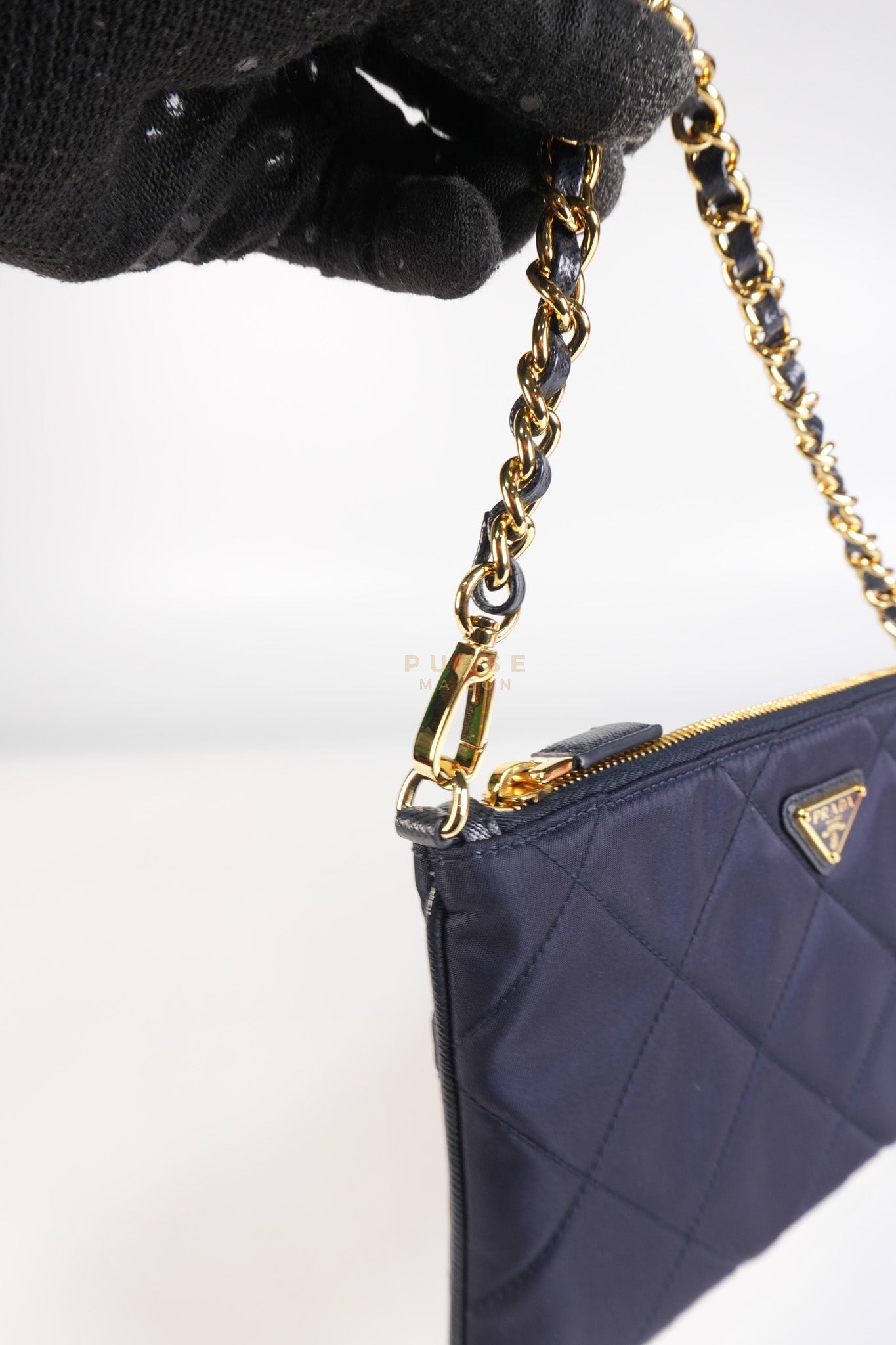 Re-Nylon Black Quilted Chain Pouch | Purse Maison Luxury Bags Shop