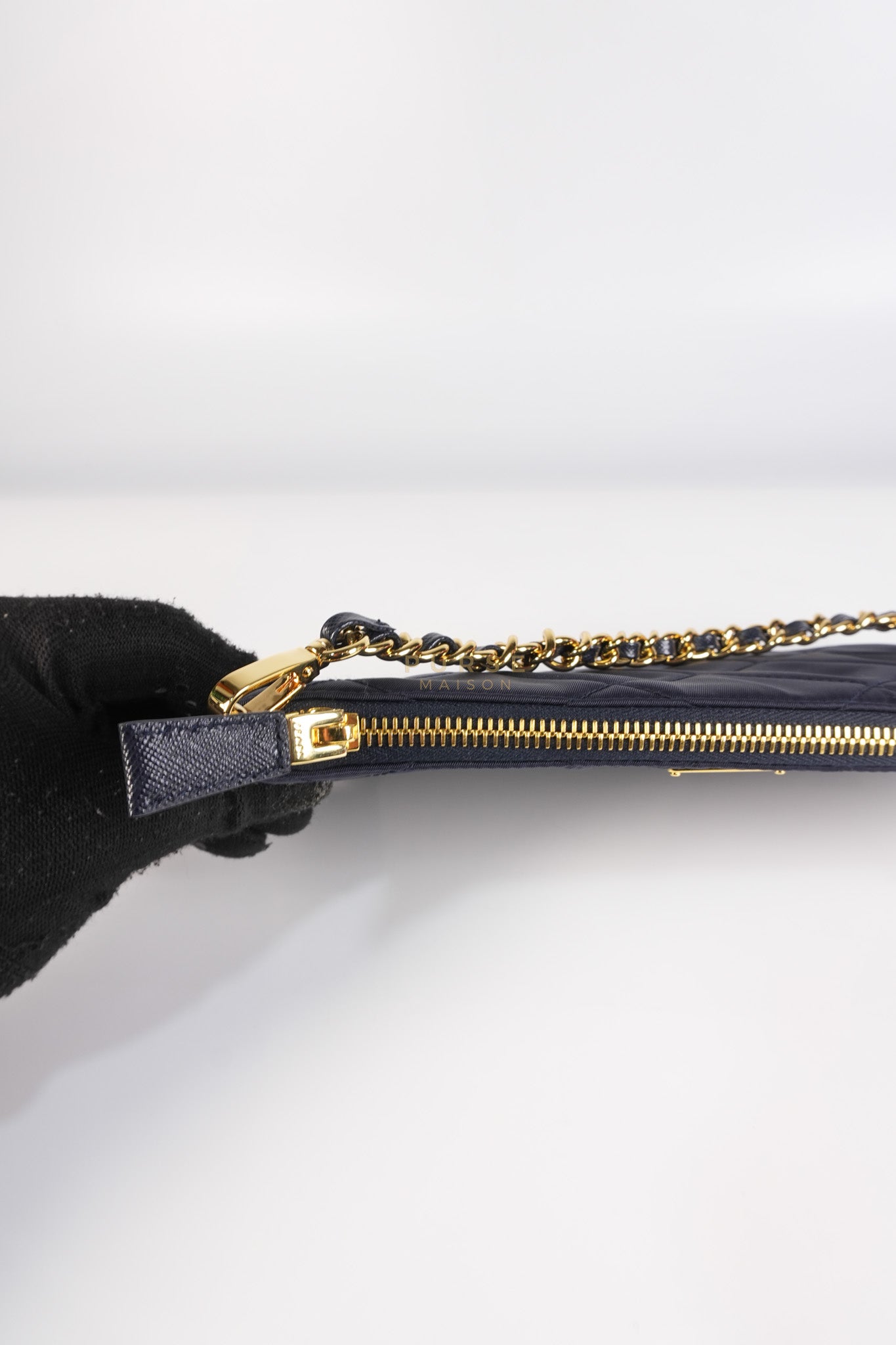 Re-Nylon Black Quilted Chain Pouch | Purse Maison Luxury Bags Shop