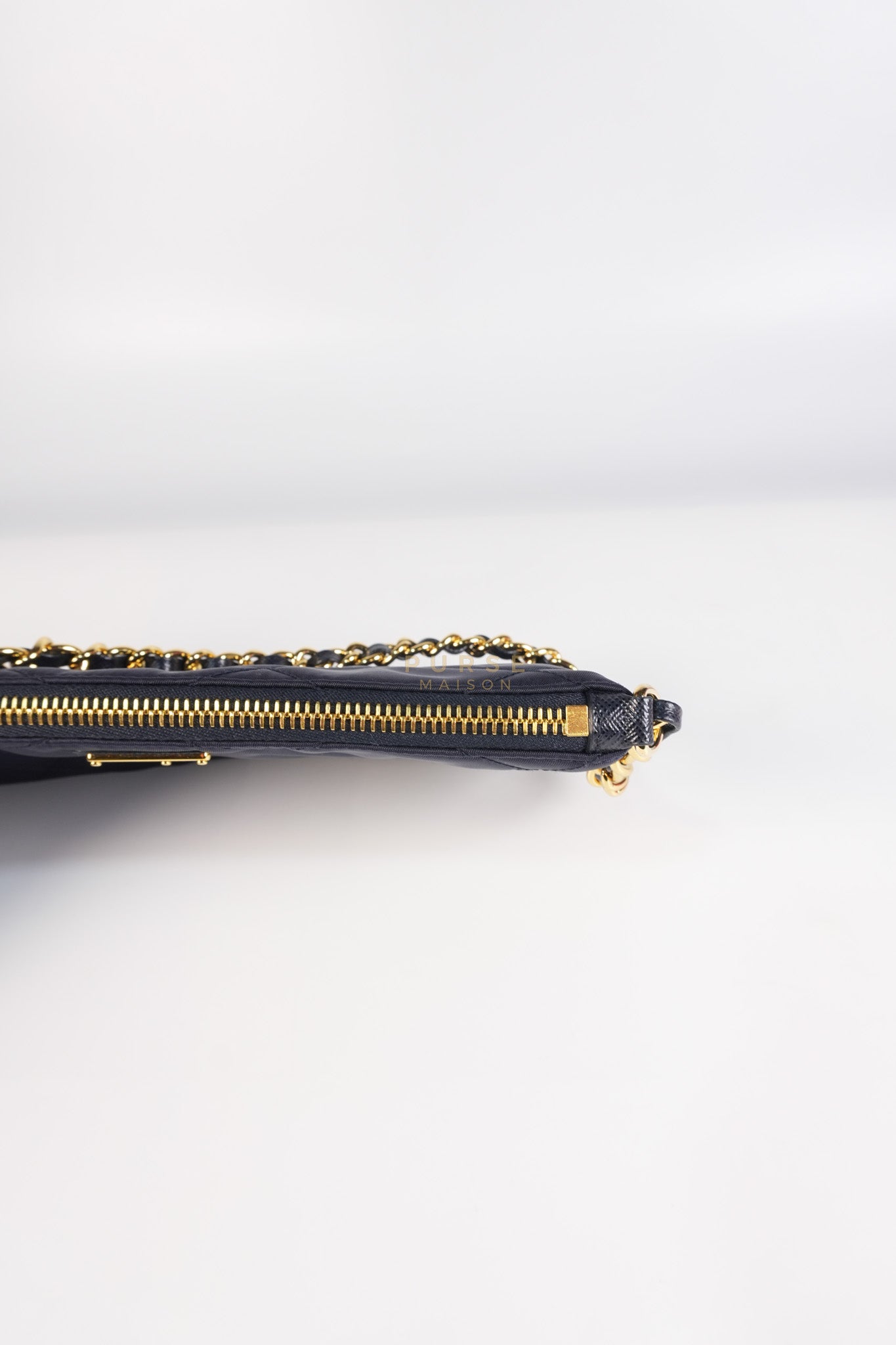 Re-Nylon Black Quilted Chain Pouch | Purse Maison Luxury Bags Shop