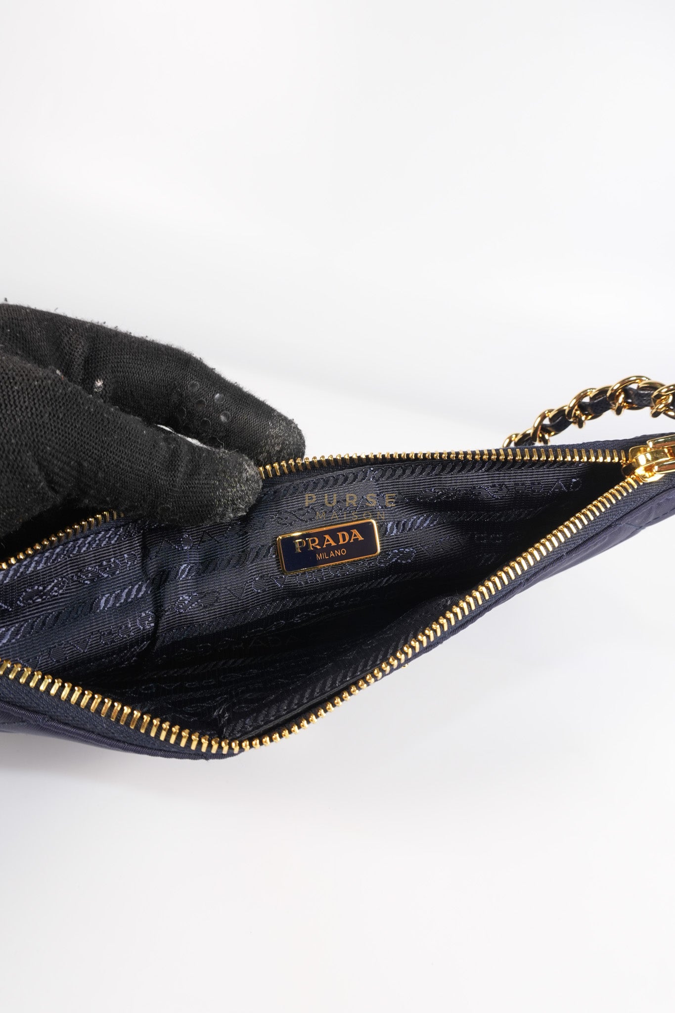 Re-Nylon Black Quilted Chain Pouch | Purse Maison Luxury Bags Shop