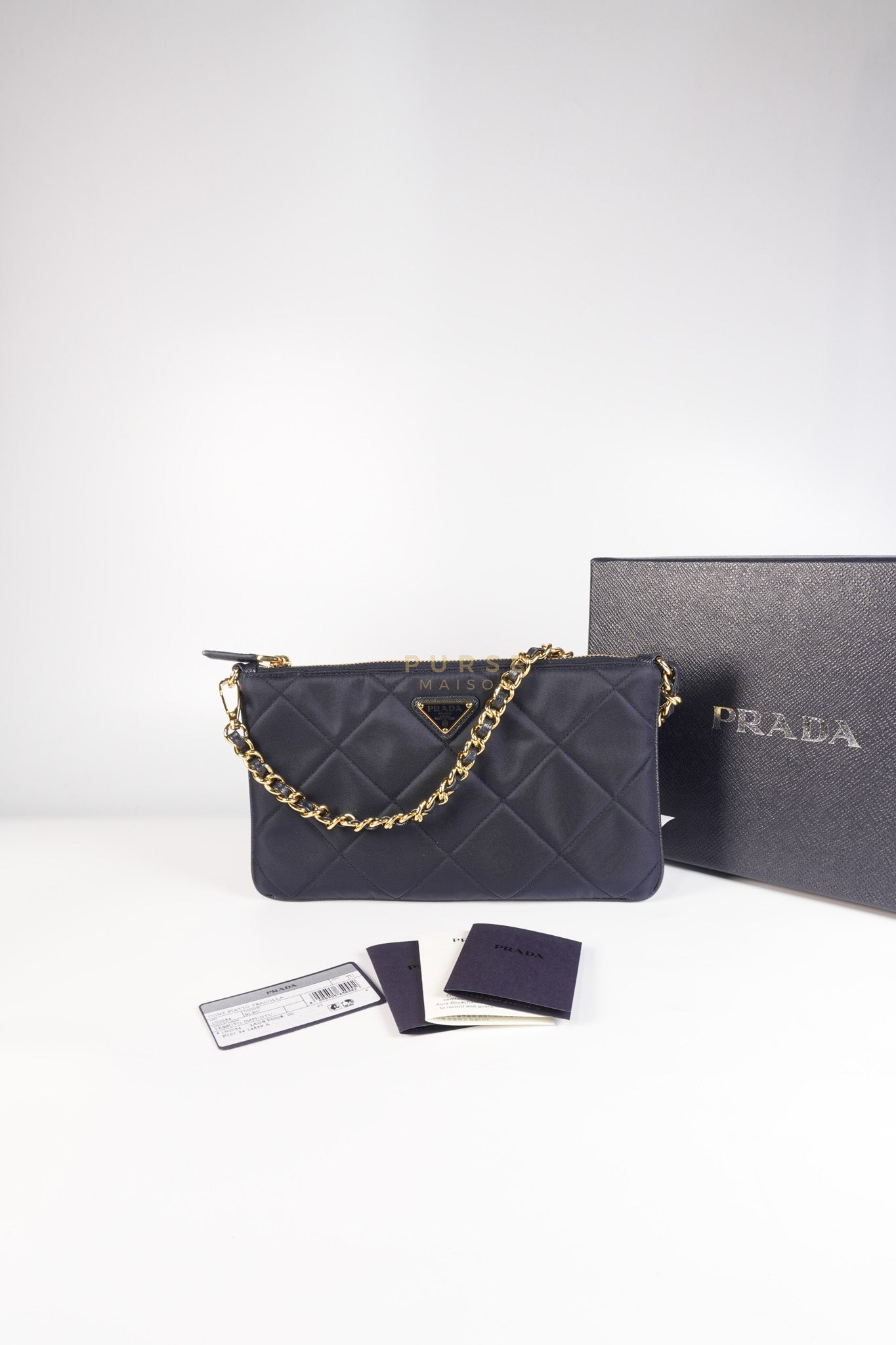 Re-Nylon Black Quilted Chain Pouch | Purse Maison Luxury Bags Shop