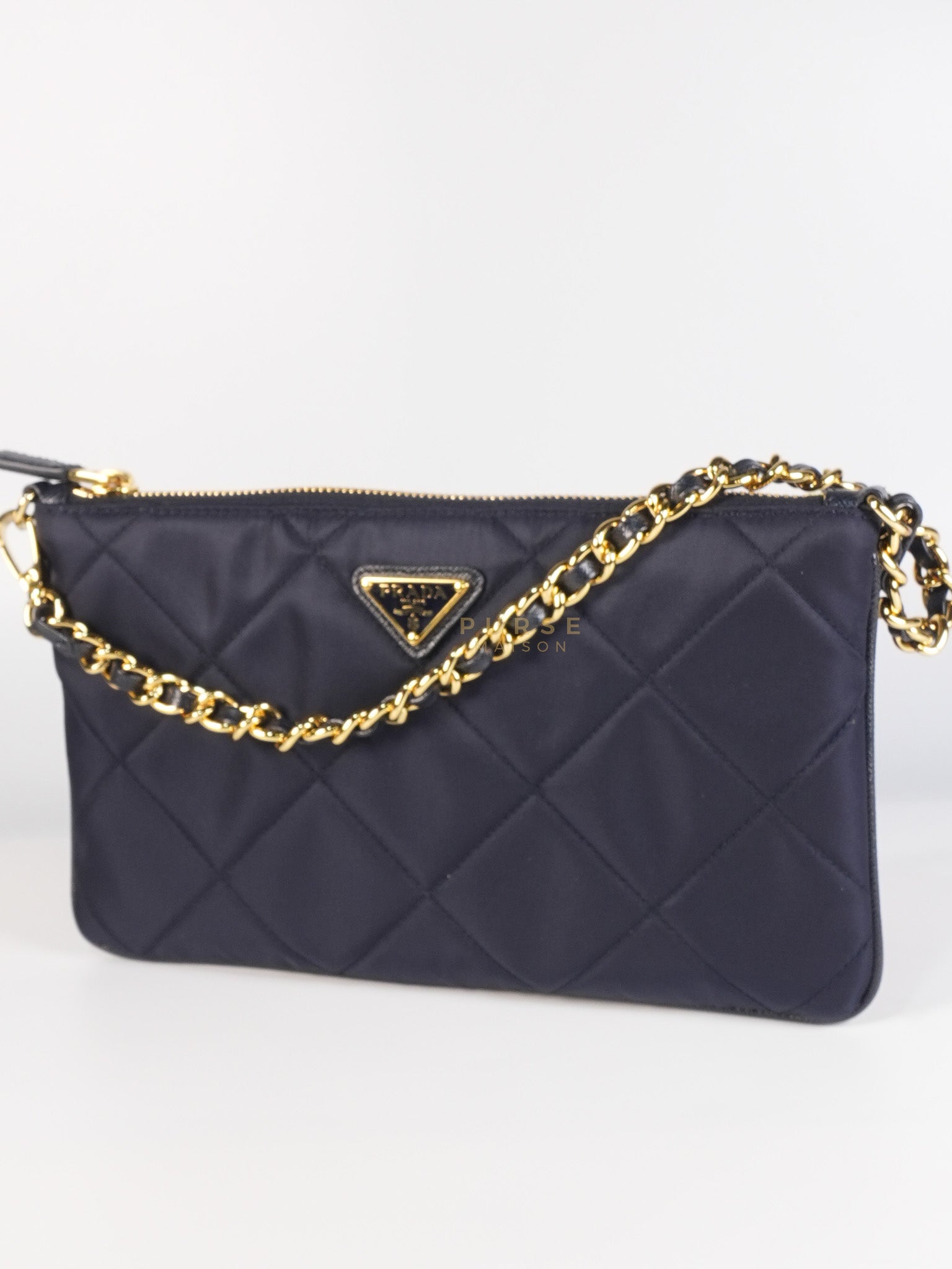 Re-Nylon Black Quilted Chain Pouch | Purse Maison Luxury Bags Shop