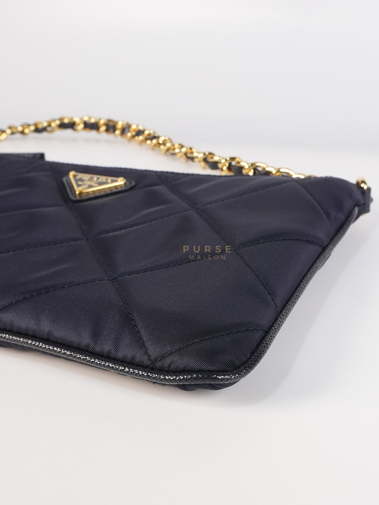 Re-Nylon Black Quilted Chain Pouch | Purse Maison Luxury Bags Shop