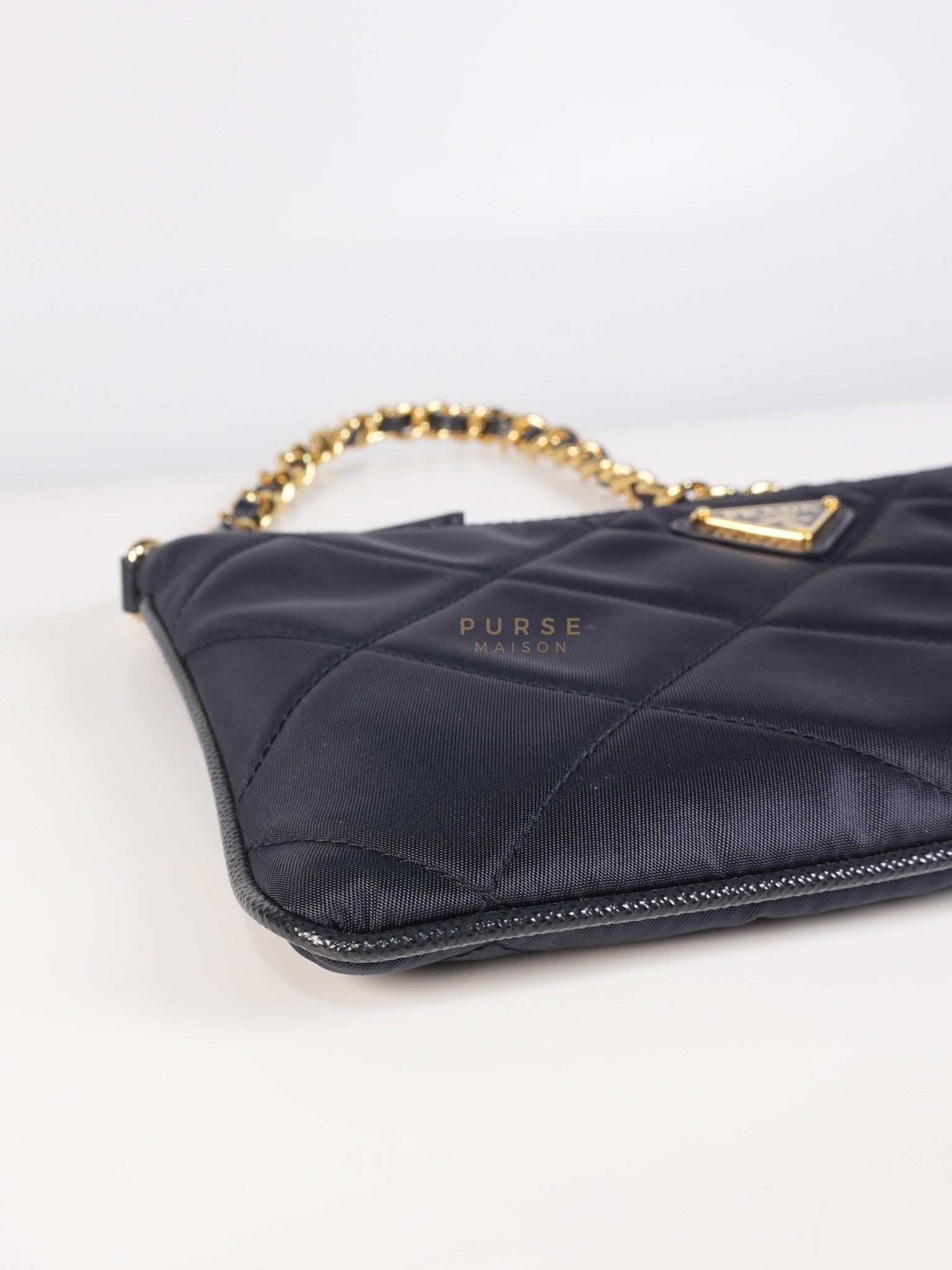 Re-Nylon Black Quilted Chain Pouch | Purse Maison Luxury Bags Shop