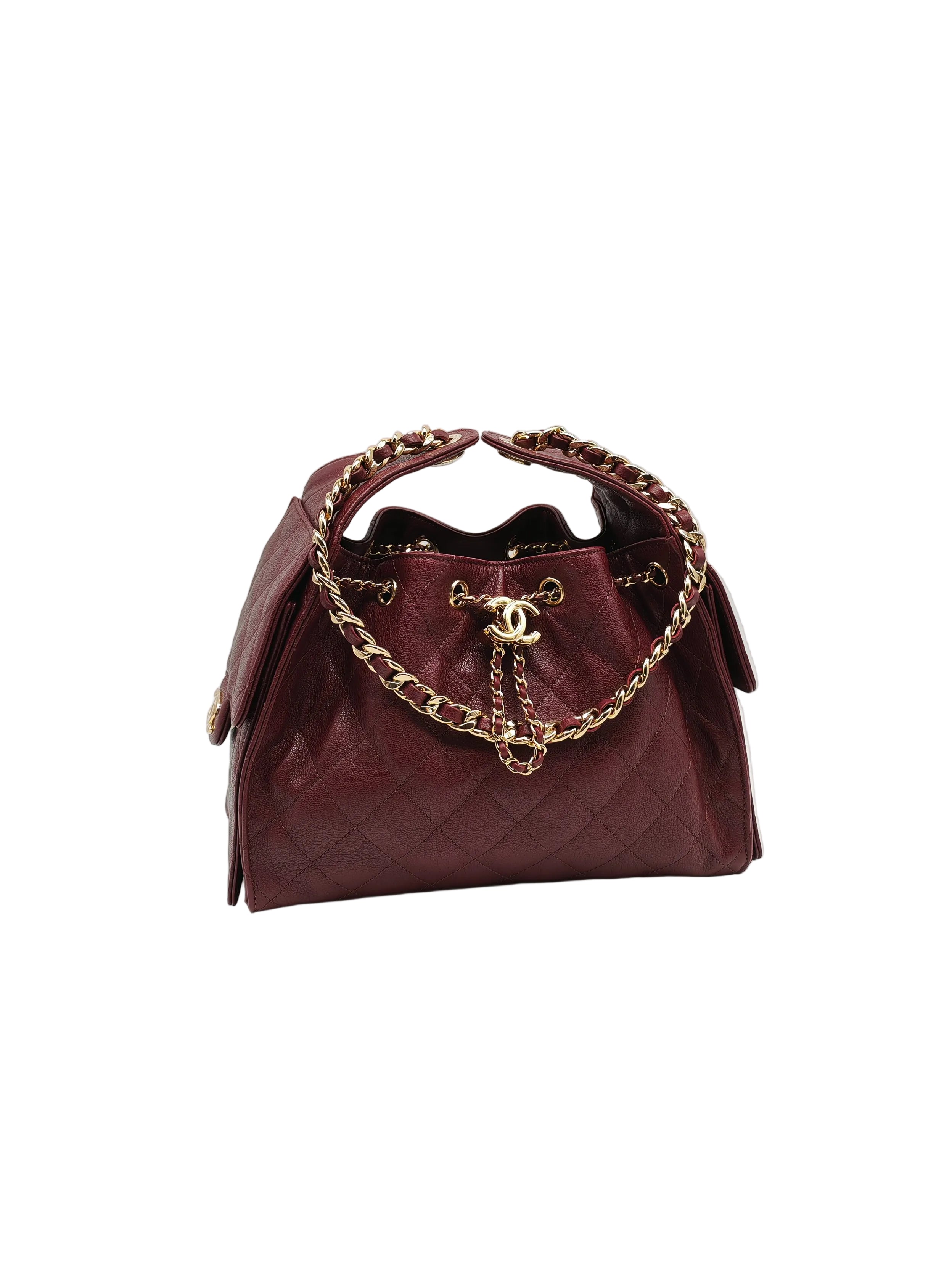 25 Small in Burgundy Shiny Grain Calfskin Leather and Gold Hardware Microchip