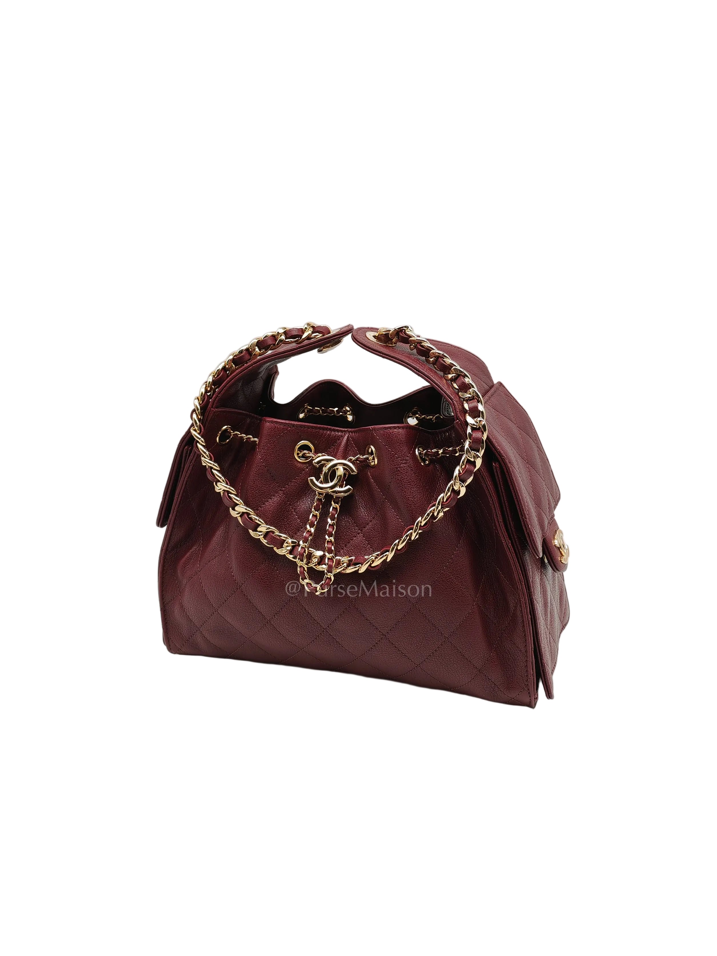 25 Small in Burgundy Shiny Grain Calfskin Leather and Gold Hardware Microchip