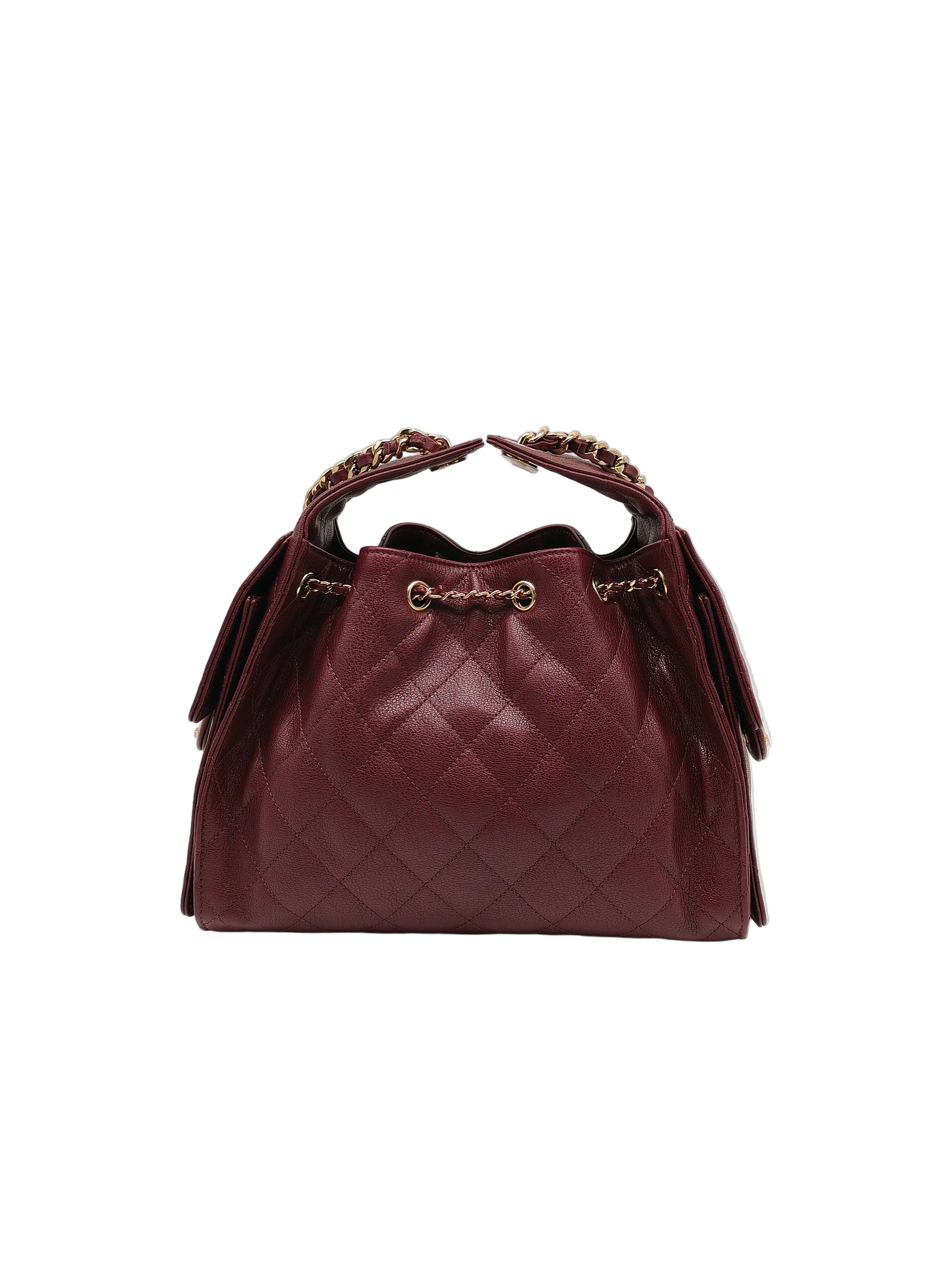 25 Small in Burgundy Shiny Grain Calfskin Leather and Gold Hardware Microchip