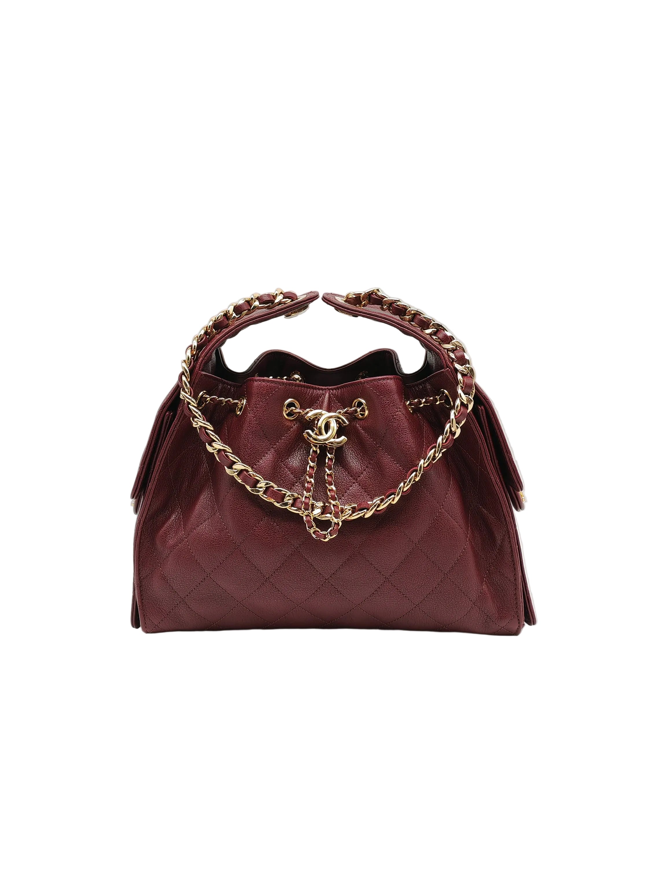 25 Small in Burgundy Shiny Grain Calfskin Leather and Gold Hardware Microchip