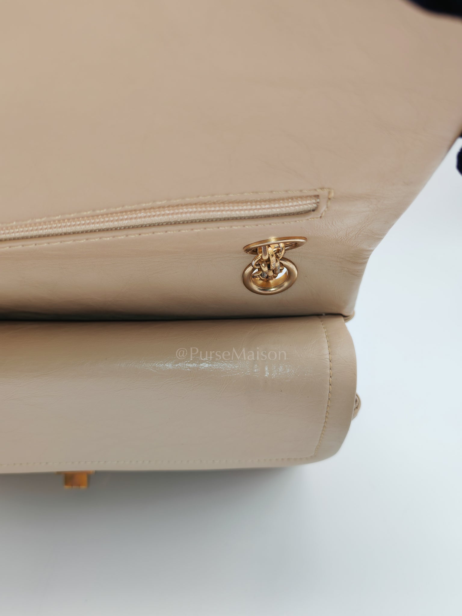 Reissue 2.55 in Beige Distressed Calfskin Leather an Aged Gold Hardwadre Series 18 | Purse Maison Luxury Bags Shop