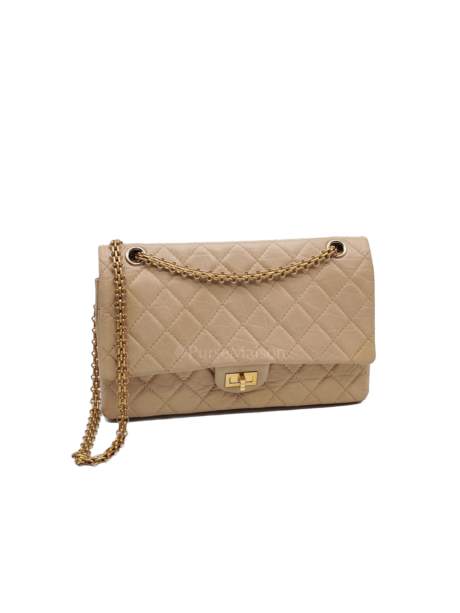 Reissue 2.55 in Beige Distressed Calfskin Leather an Aged Gold Hardwadre Series 18 | Purse Maison Luxury Bags Shop
