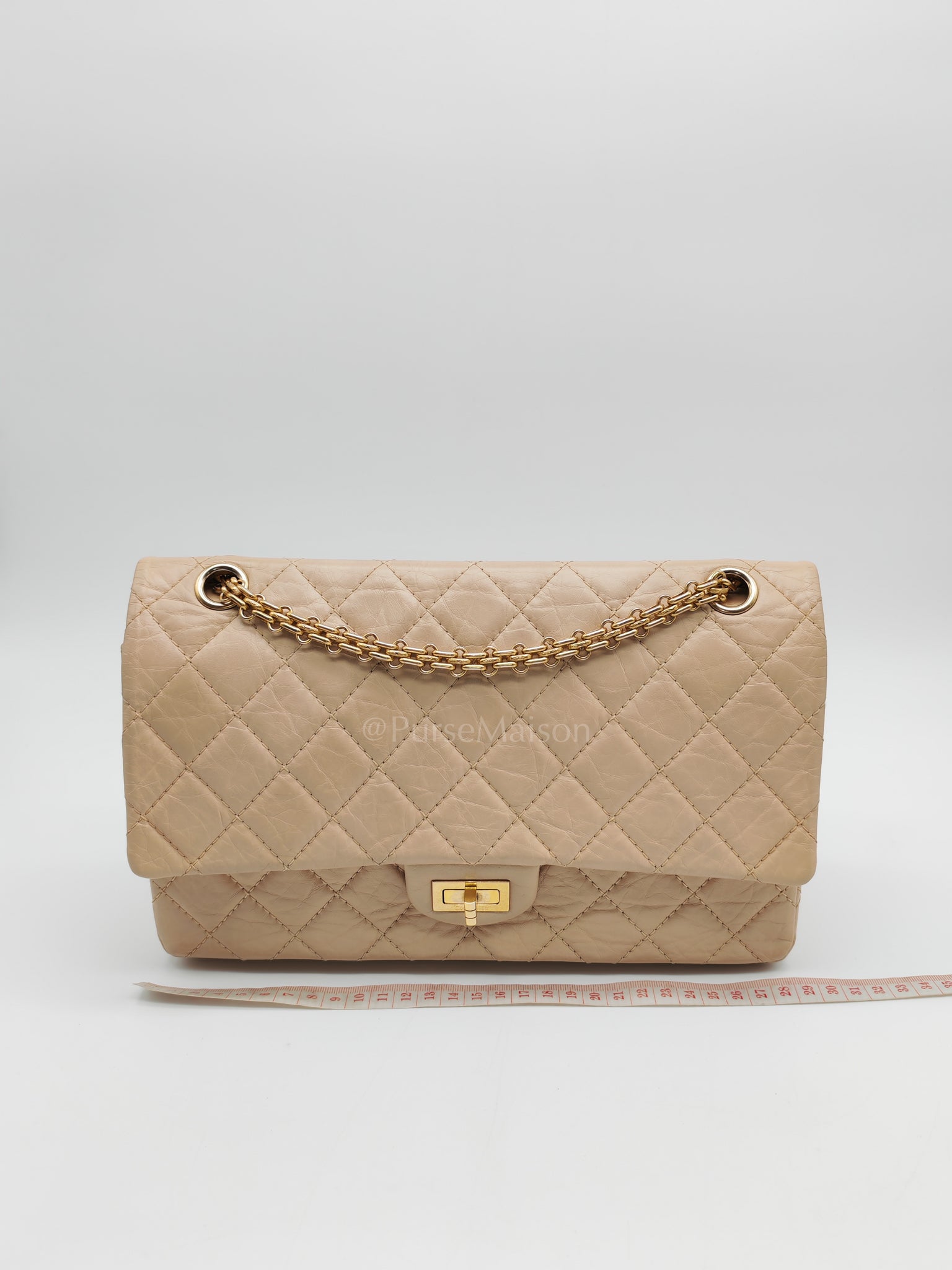 Reissue 2.55 in Beige Distressed Calfskin Leather an Aged Gold Hardwadre Series 18 | Purse Maison Luxury Bags Shop