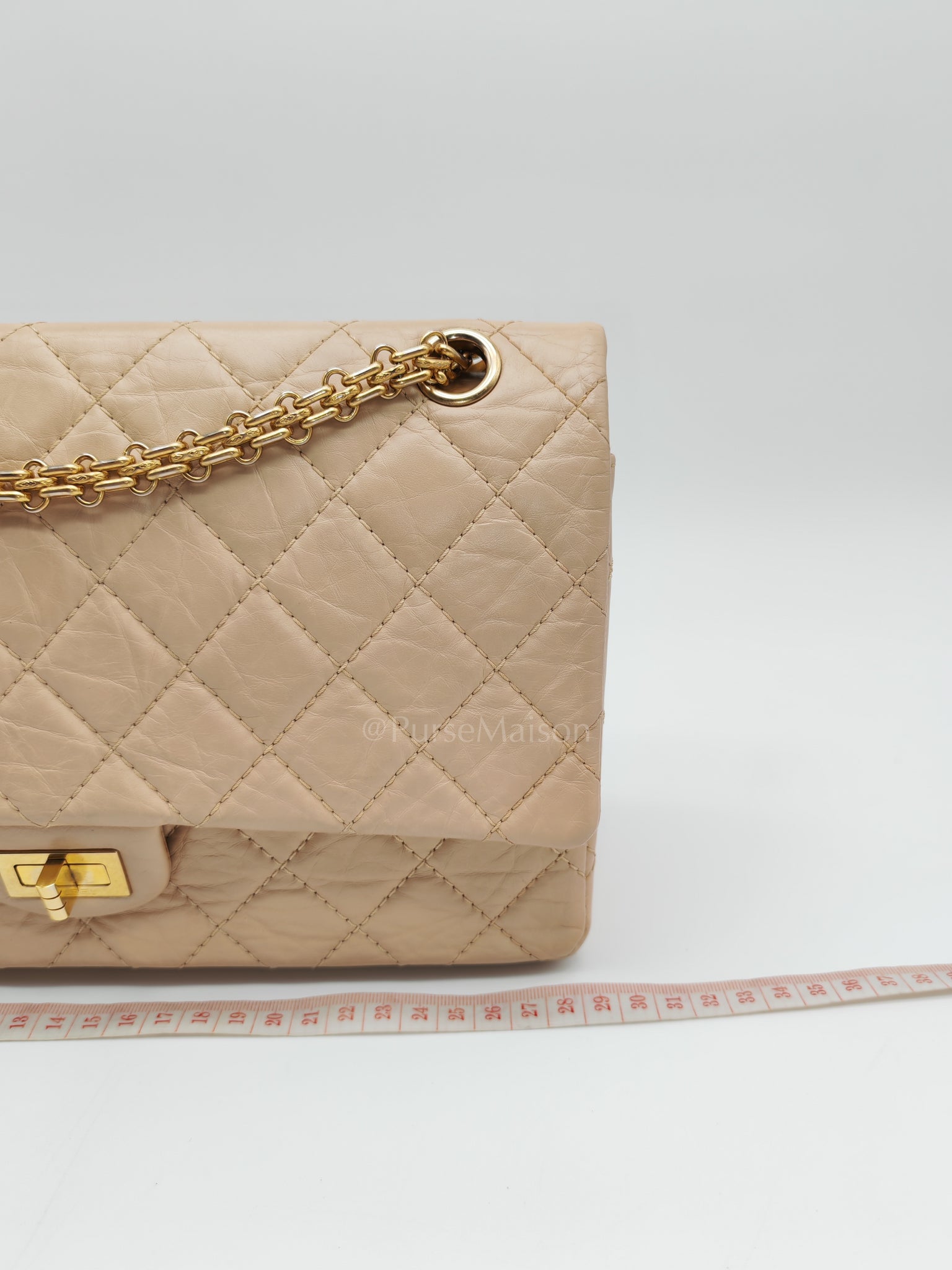 Reissue 2.55 in Beige Distressed Calfskin Leather an Aged Gold Hardwadre Series 18 | Purse Maison Luxury Bags Shop