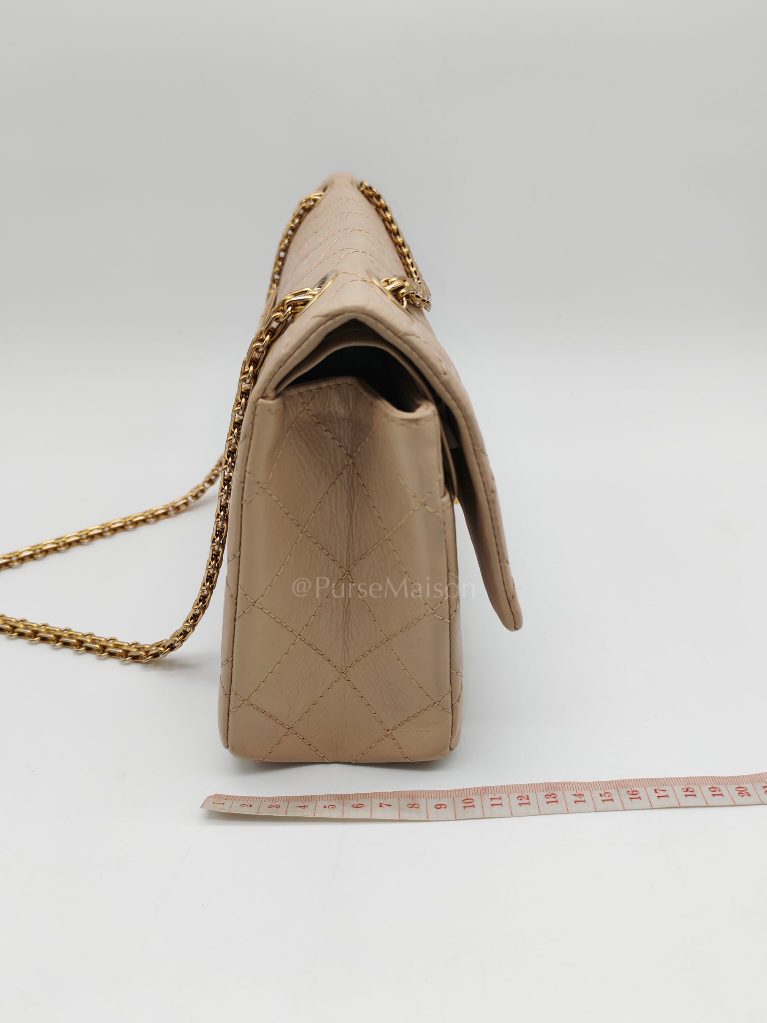 Reissue 2.55 in Beige Distressed Calfskin Leather an Aged Gold Hardwadre Series 18 | Purse Maison Luxury Bags Shop
