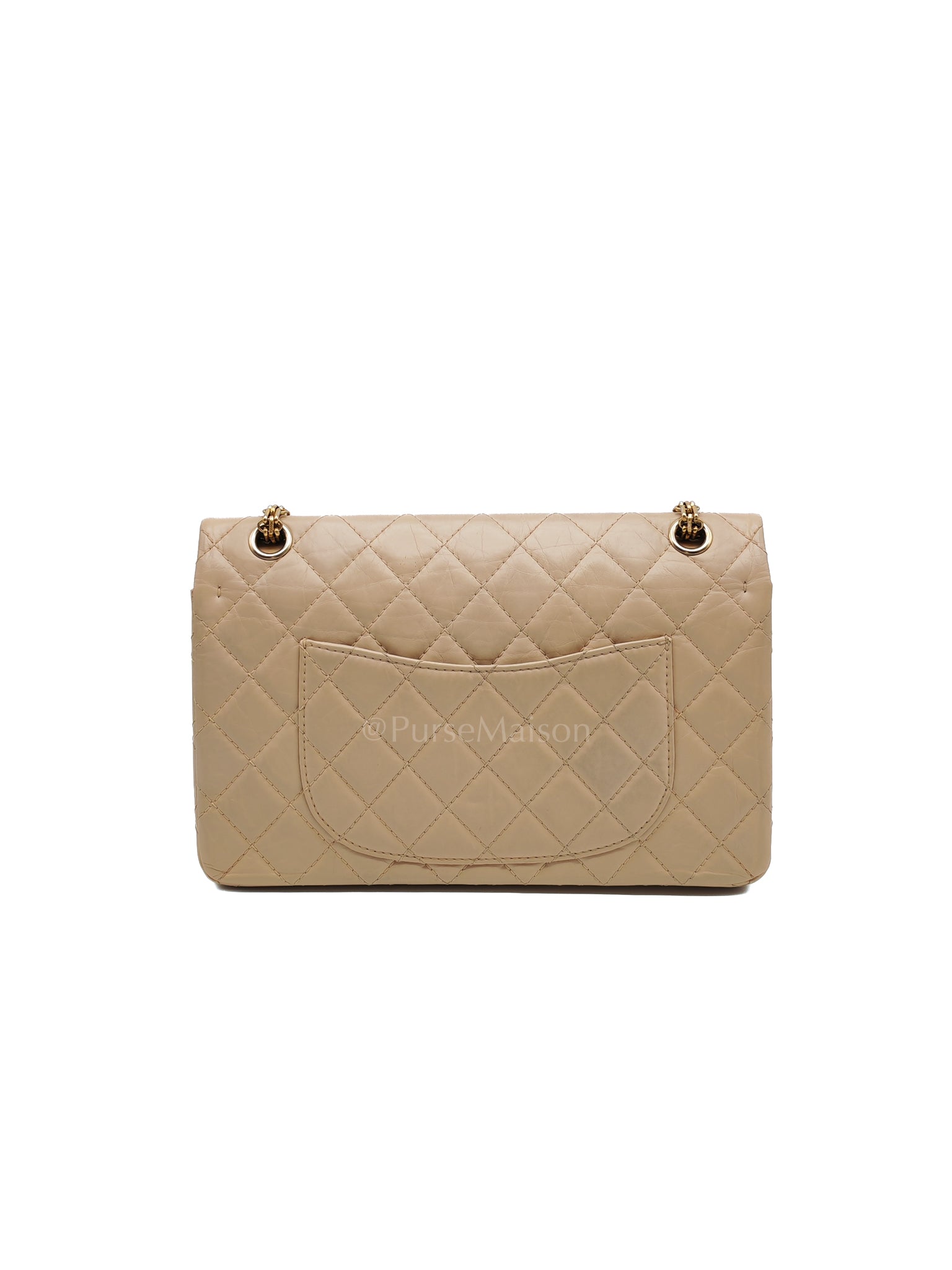 Reissue 2.55 in Beige Distressed Calfskin Leather an Aged Gold Hardwadre Series 18 | Purse Maison Luxury Bags Shop