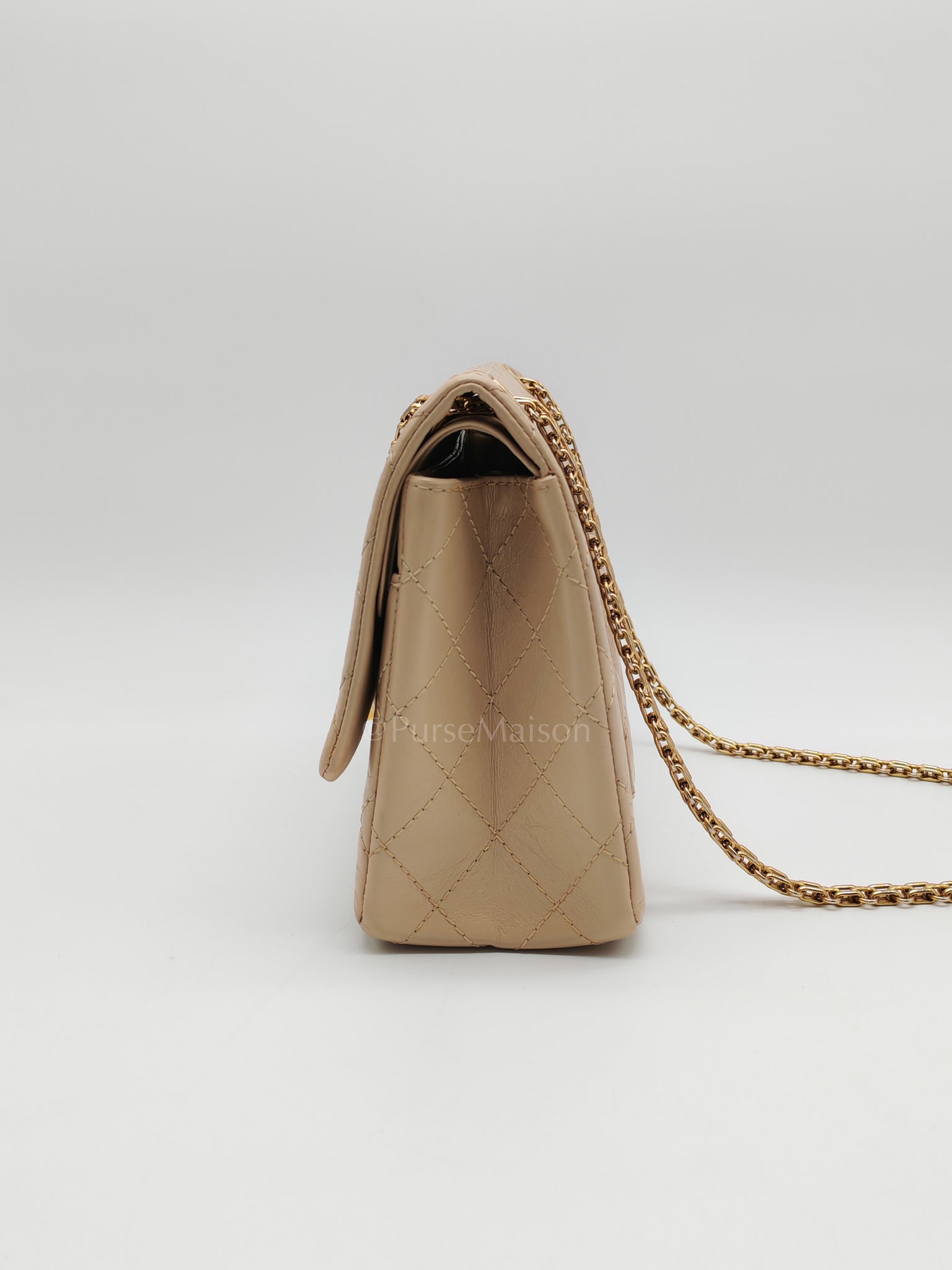 Reissue 2.55 in Beige Distressed Calfskin Leather an Aged Gold Hardwadre Series 18 | Purse Maison Luxury Bags Shop