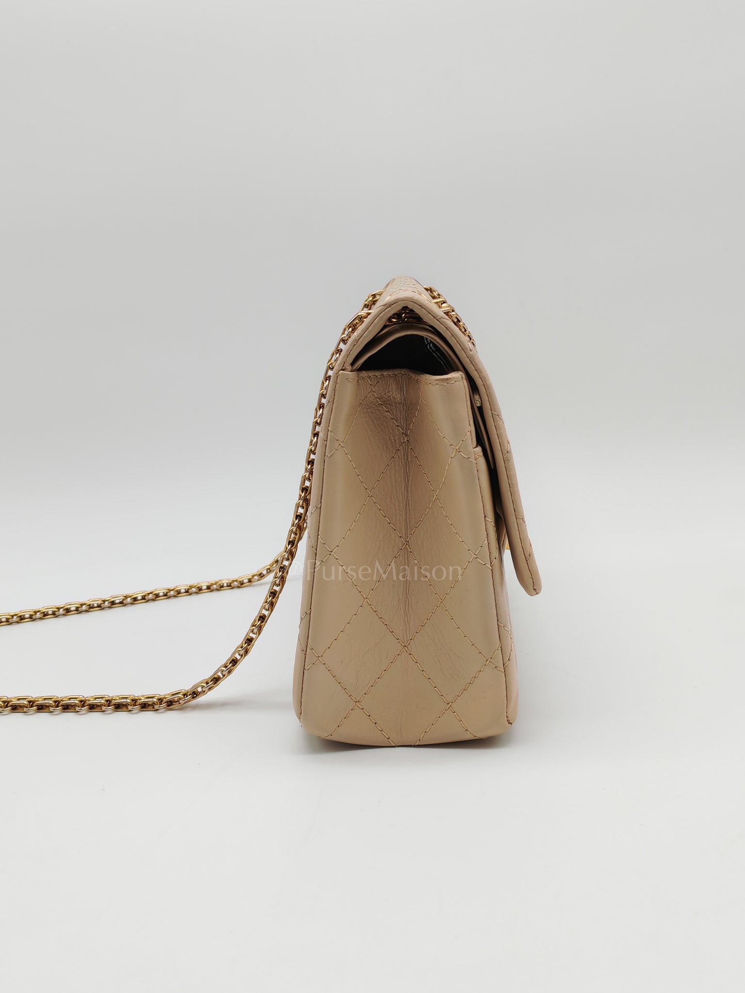 Reissue 2.55 in Beige Distressed Calfskin Leather an Aged Gold Hardwadre Series 18 | Purse Maison Luxury Bags Shop