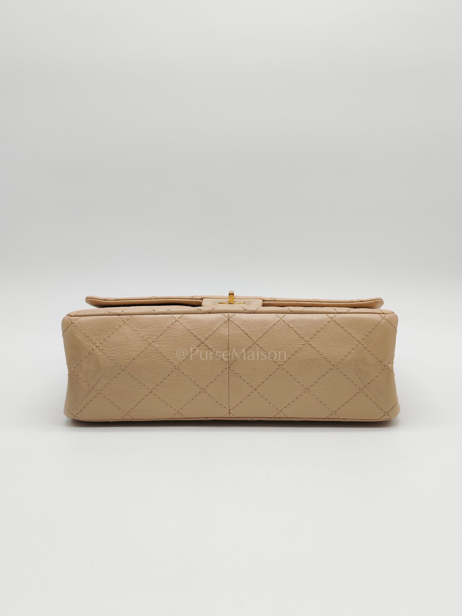 Reissue 2.55 in Beige Distressed Calfskin Leather an Aged Gold Hardwadre Series 18 | Purse Maison Luxury Bags Shop
