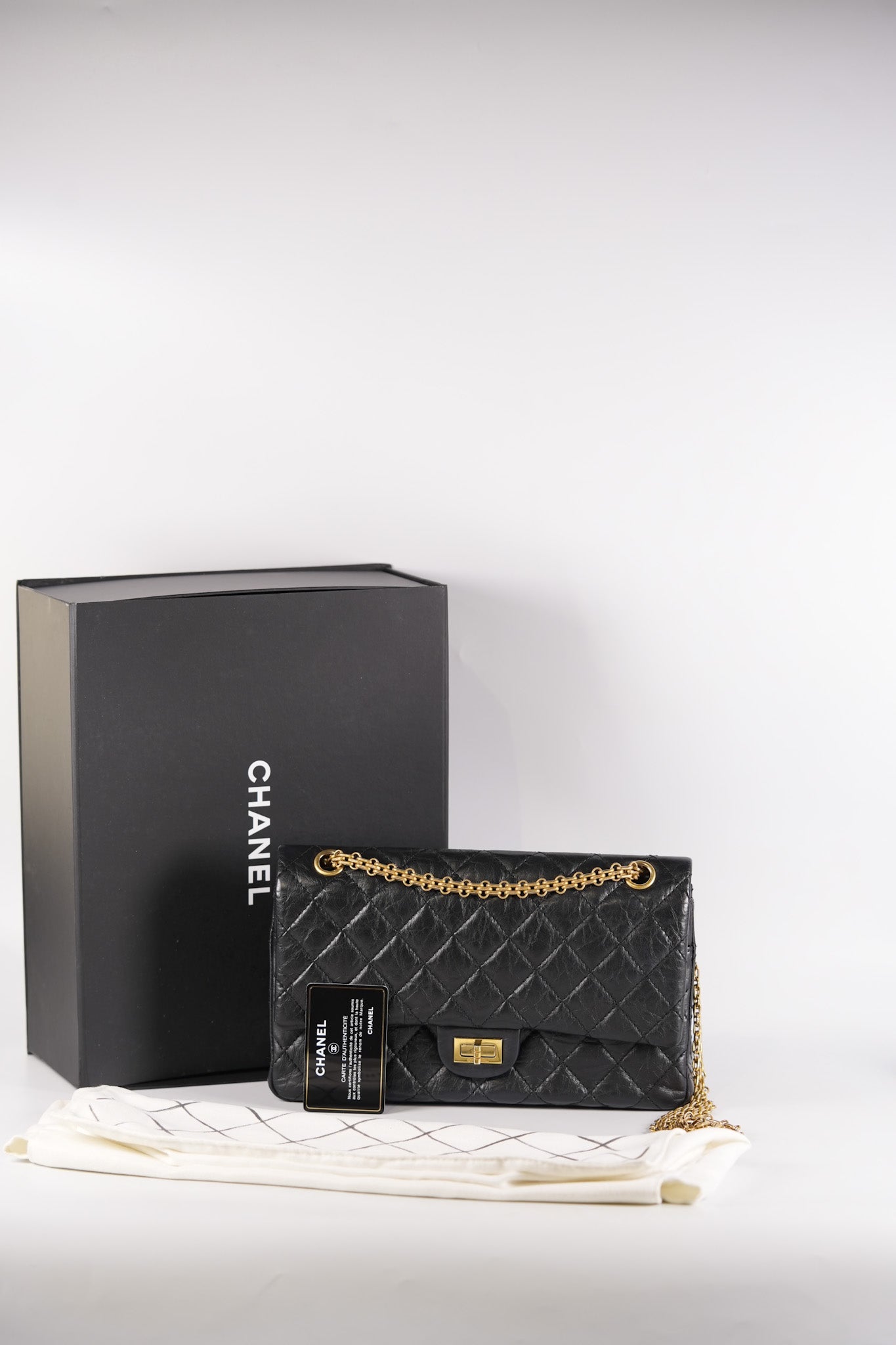 Reissue 2.55 Size 226 (Medium) in Black Quilted Calfskin Leather & Gold Hardware Series 21 | Purse Maison Luxury Bags Shop