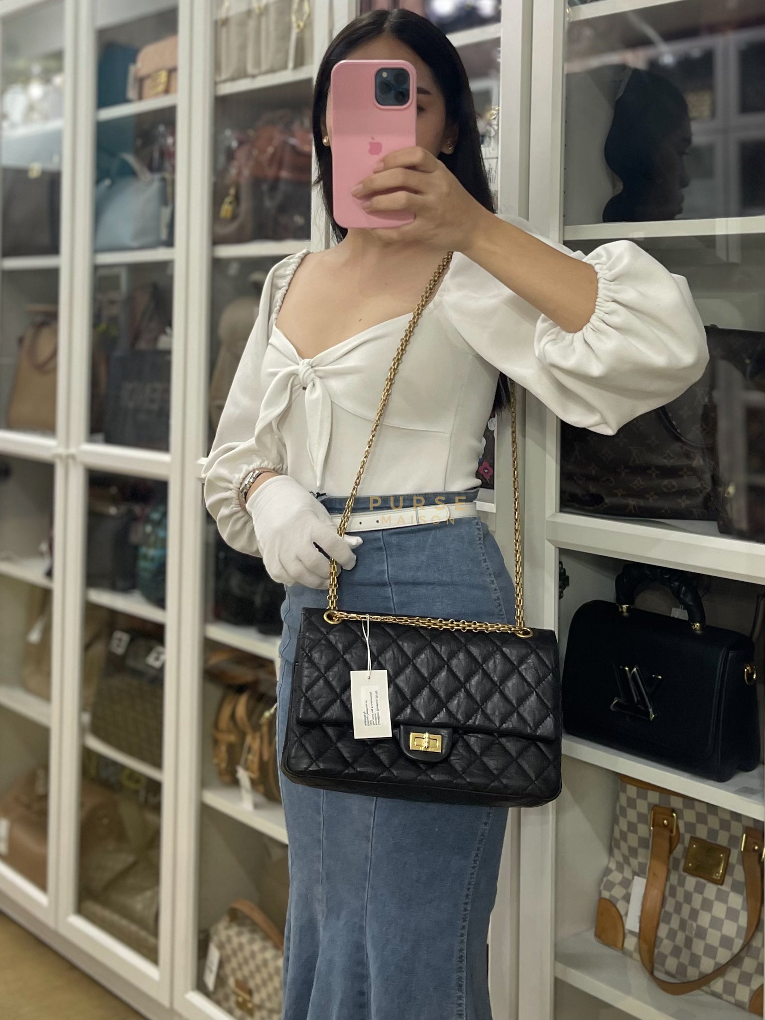 Reissue 2.55 in Black Quilted Calfskin Leather & Gold Hardware size 226 Series 21 | Purse Maison Luxury Bags Shop