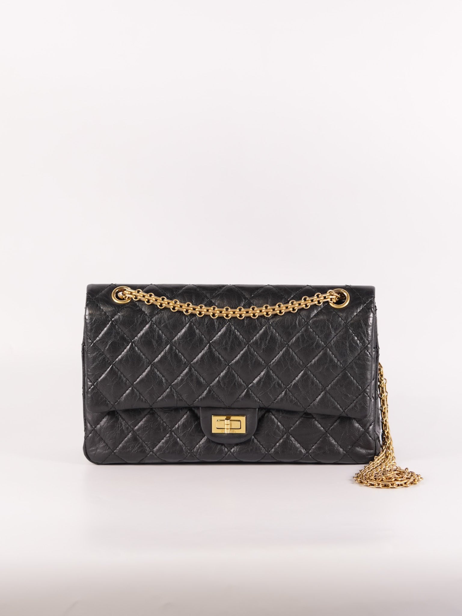 Reissue 2.55 Size 226 (Medium) in Black Quilted Calfskin Leather & Gold Hardware Series 21 | Purse Maison Luxury Bags Shop