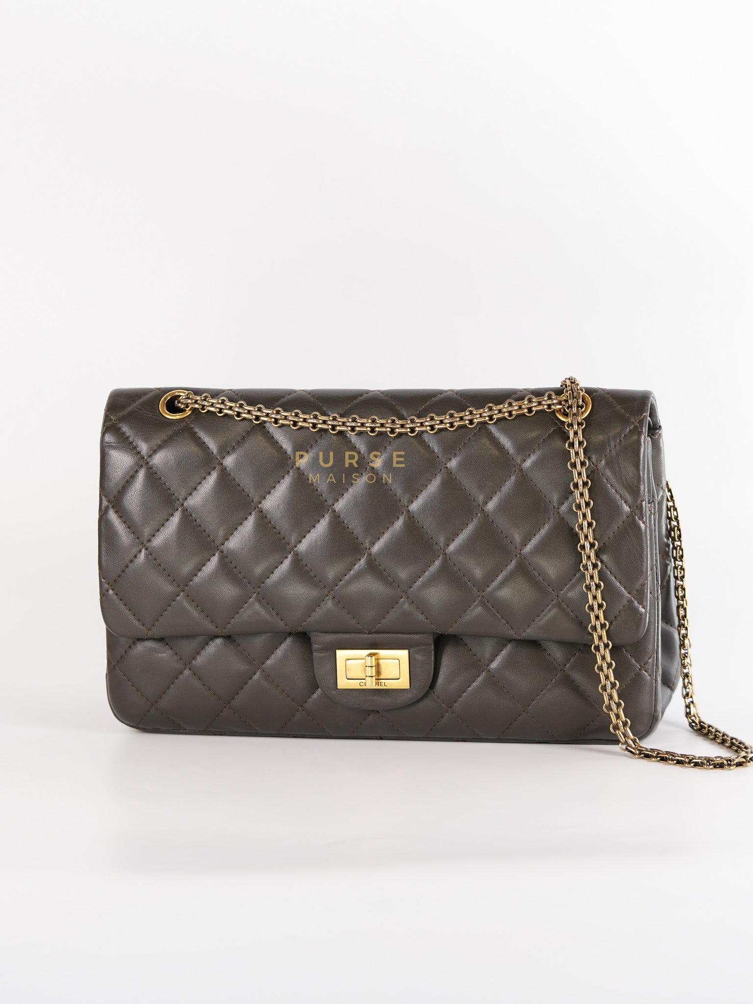 Reissue 2.55 Jumbo Bag in Charcoal Green Lambskin Leather & Gold Hardware Series 13 | Purse Maison Luxury Bags Shop