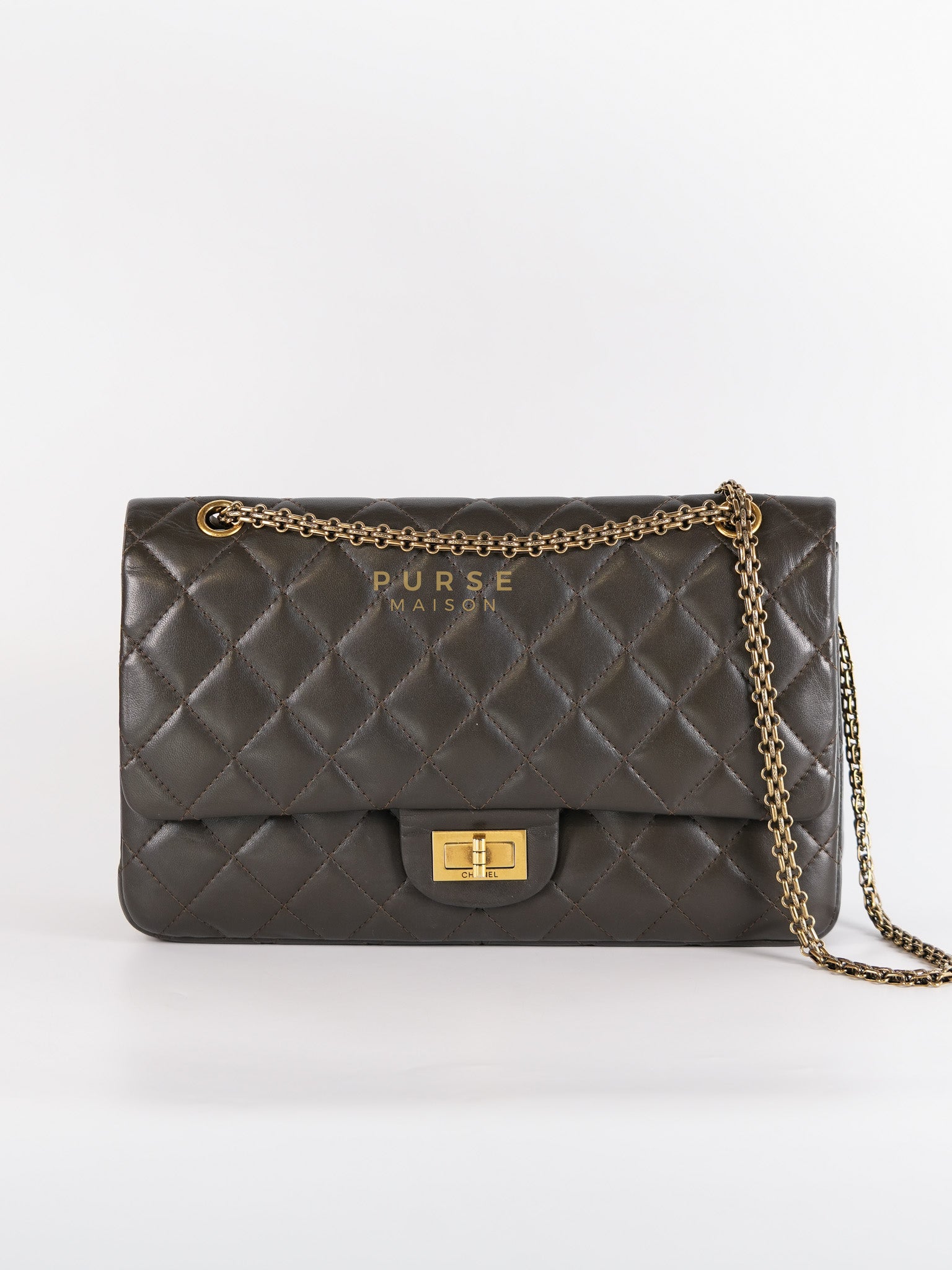 Reissue 2.55 Jumbo Bag in Charcoal Green Lambskin Leather & Gold Hardware Series 13 | Purse Maison Luxury Bags Shop