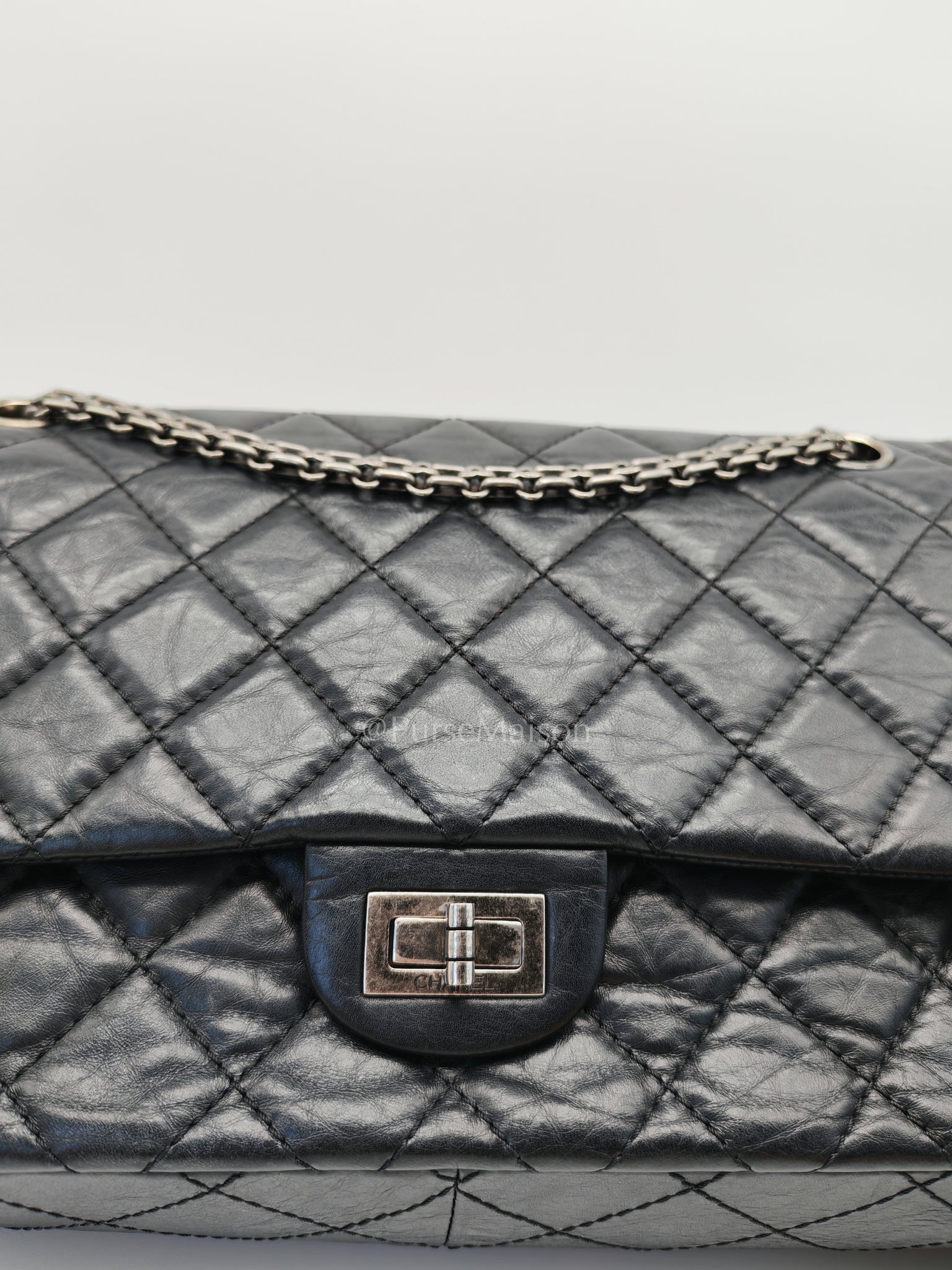 Reissue 2.55 Medium Distressed Calfskin Leather in Ruthenium Hardware Series 15 | Purse Maison Luxury Bags Shop