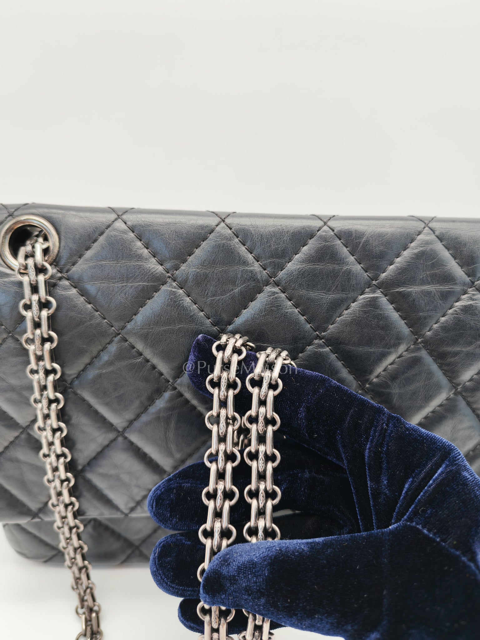 Reissue 2.55 Medium Distressed Calfskin Leather in Ruthenium Hardware Series 15 | Purse Maison Luxury Bags Shop