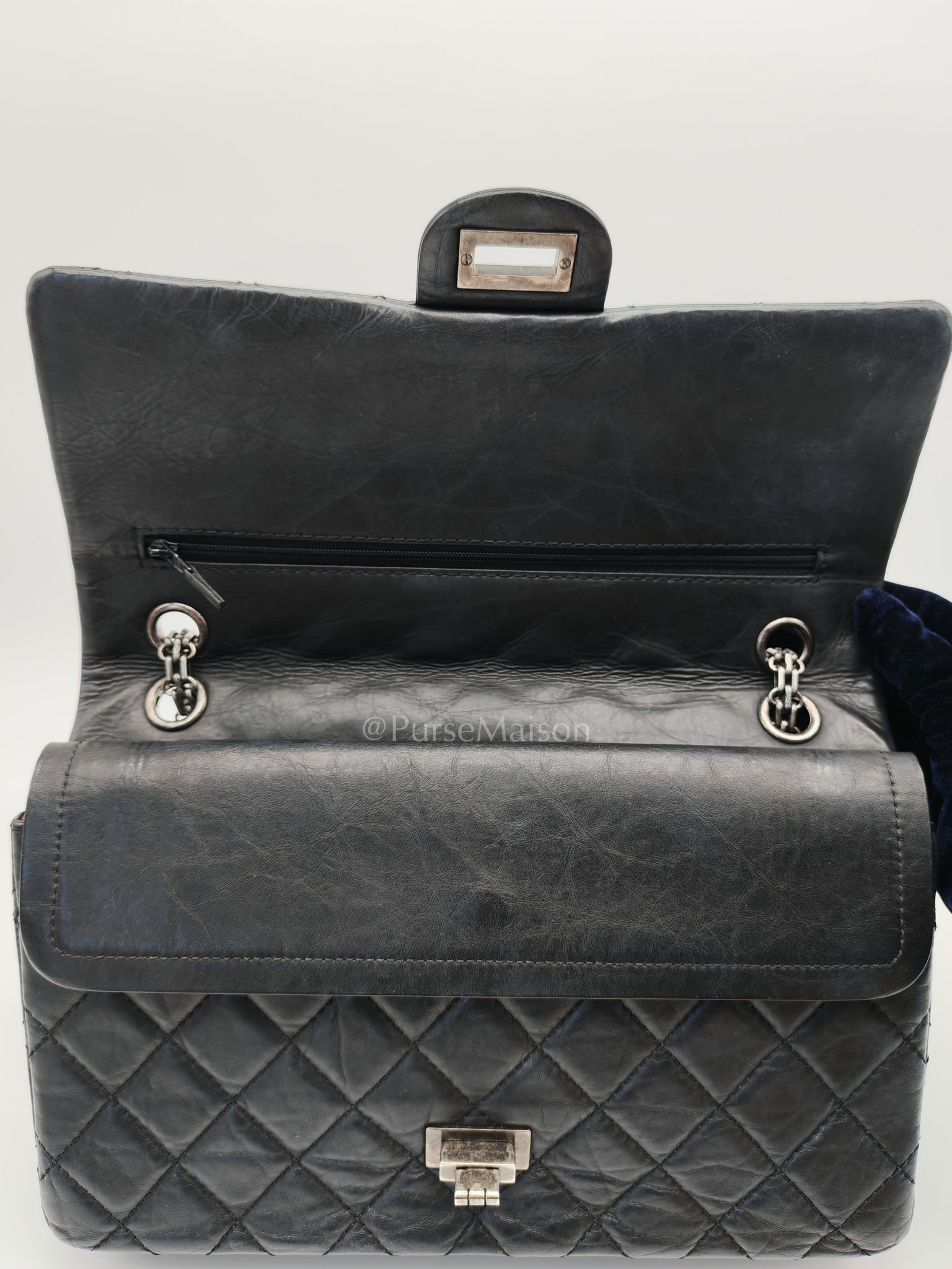 Reissue 2.55 Medium Distressed Calfskin Leather in Ruthenium Hardware Series 15 | Purse Maison Luxury Bags Shop