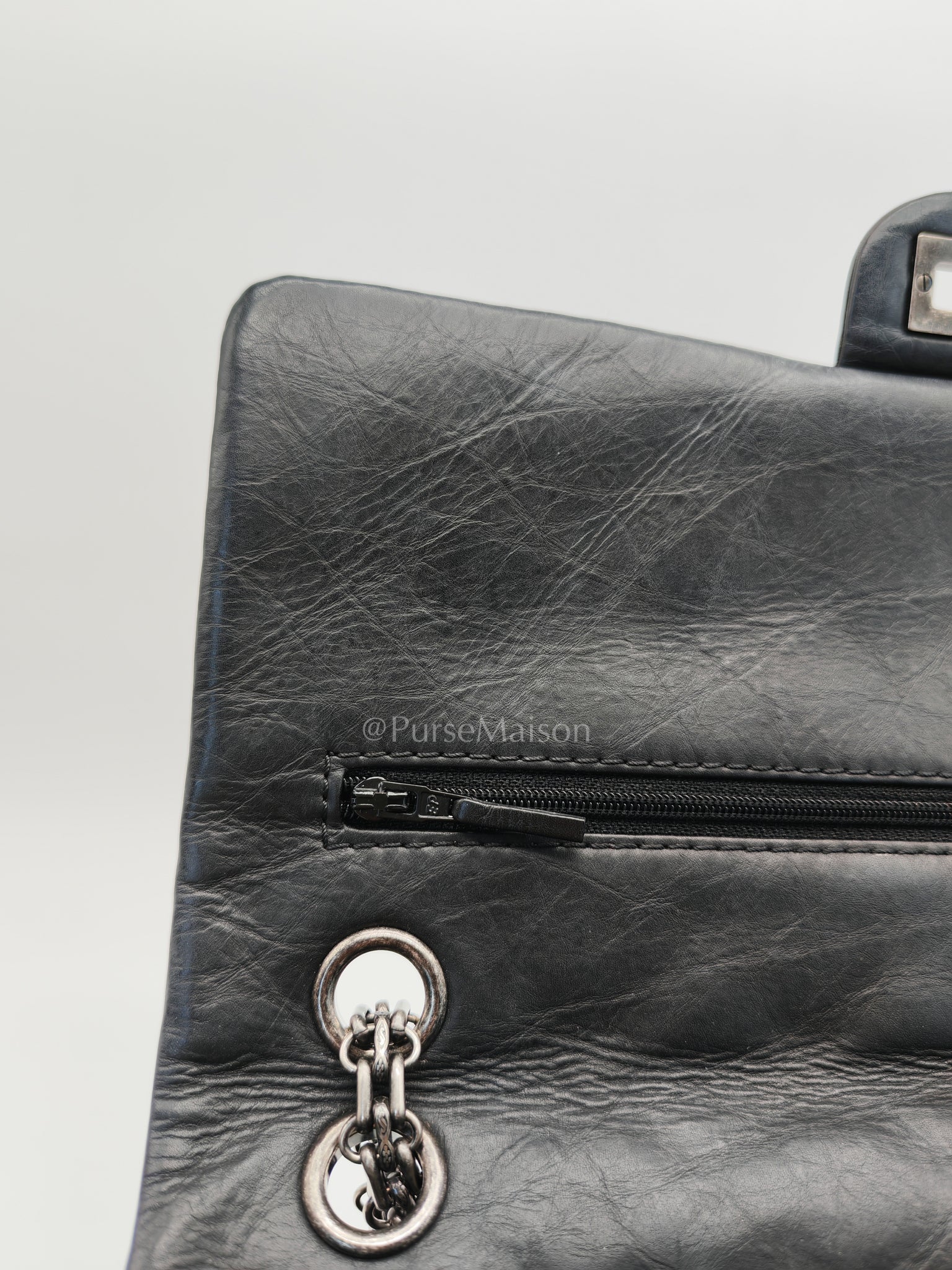 Reissue 2.55 Medium Distressed Calfskin Leather in Ruthenium Hardware Series 15 | Purse Maison Luxury Bags Shop