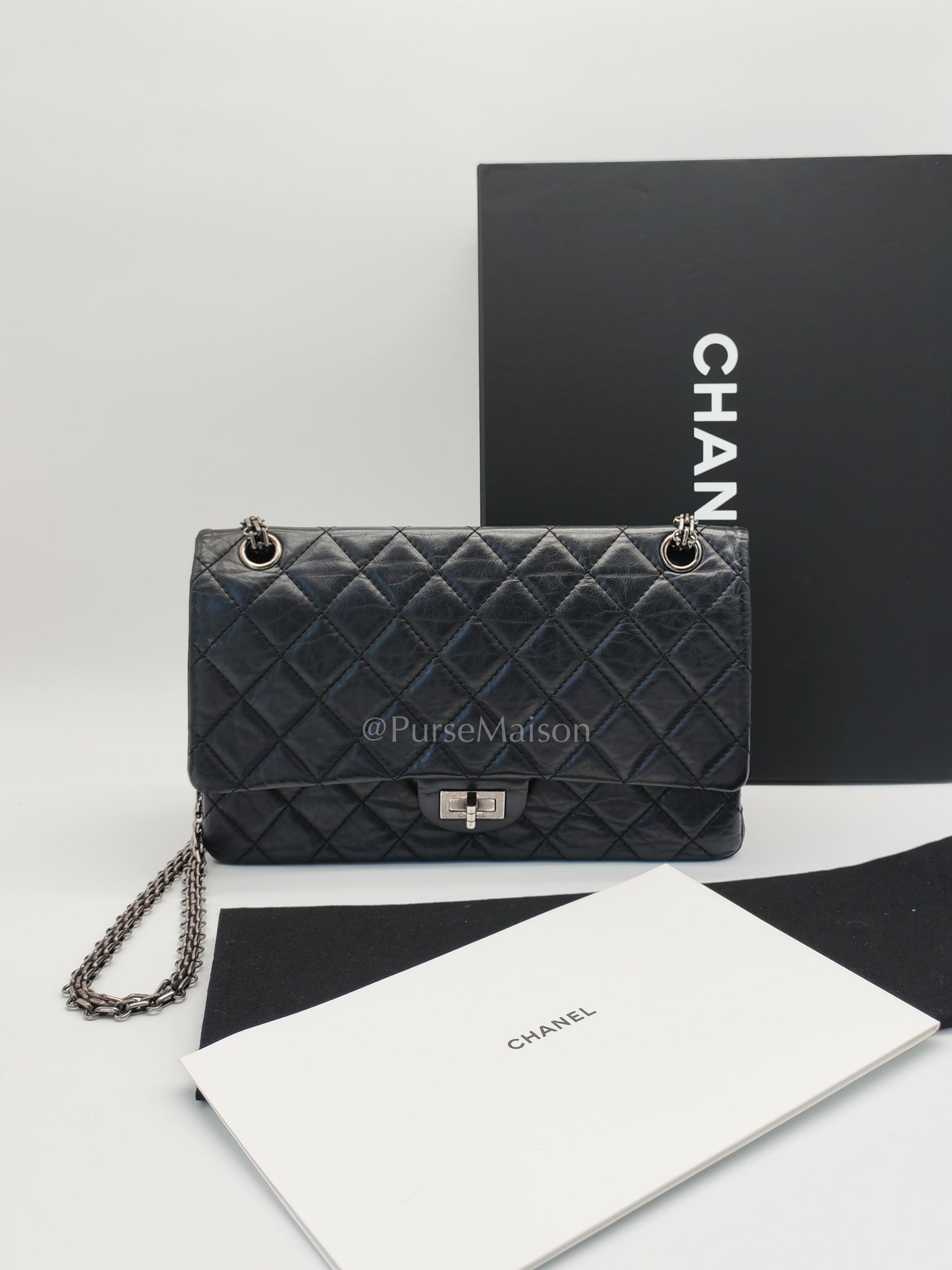 Reissue 2.55 Medium Distressed Calfskin Leather in Ruthenium Hardware Series 15 | Purse Maison Luxury Bags Shop