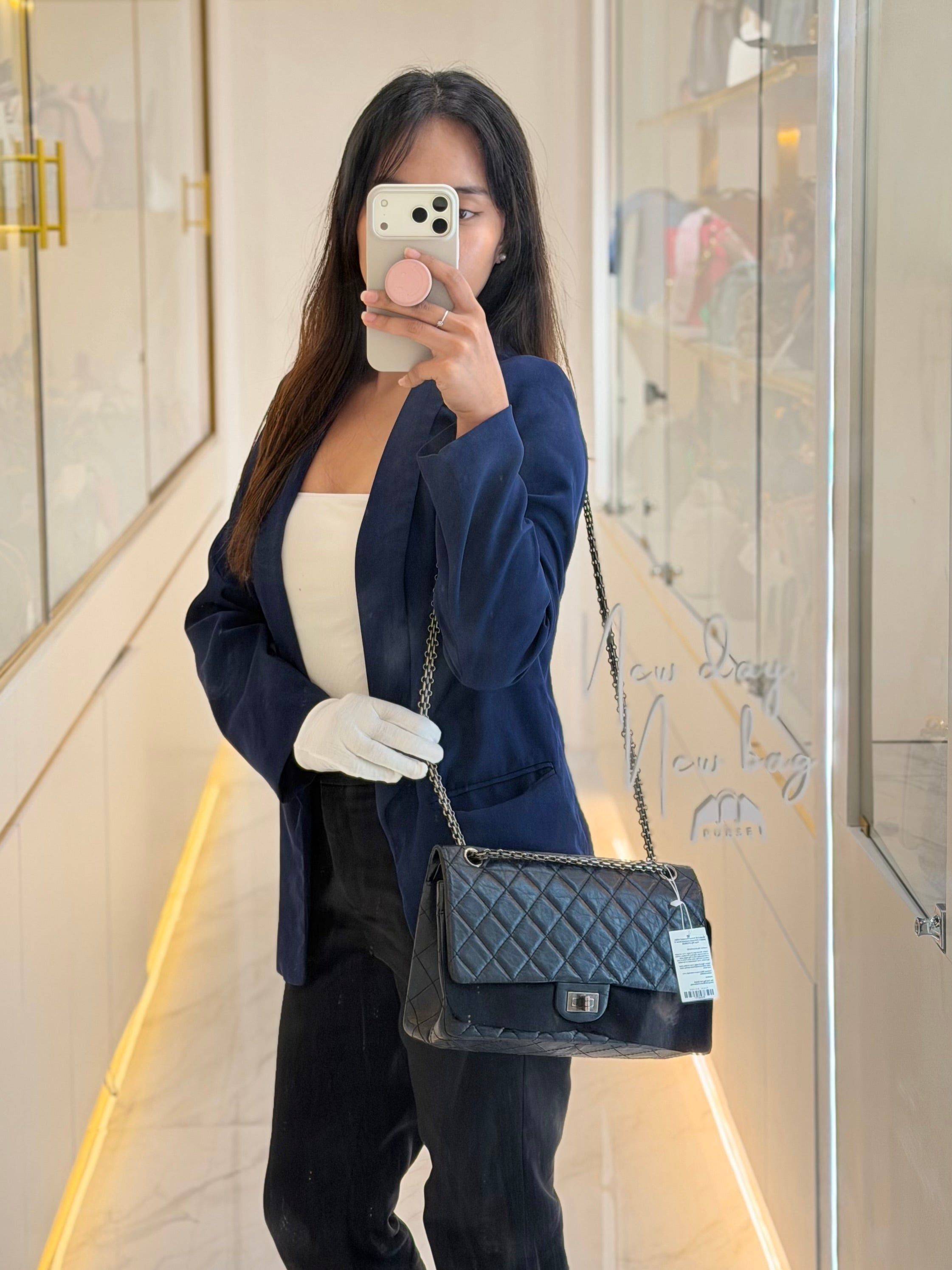 Reissue 2.55 Medium Distressed Calfskin Leather in Ruthenium Hardware Series 15 | Purse Maison Luxury Bags Shop