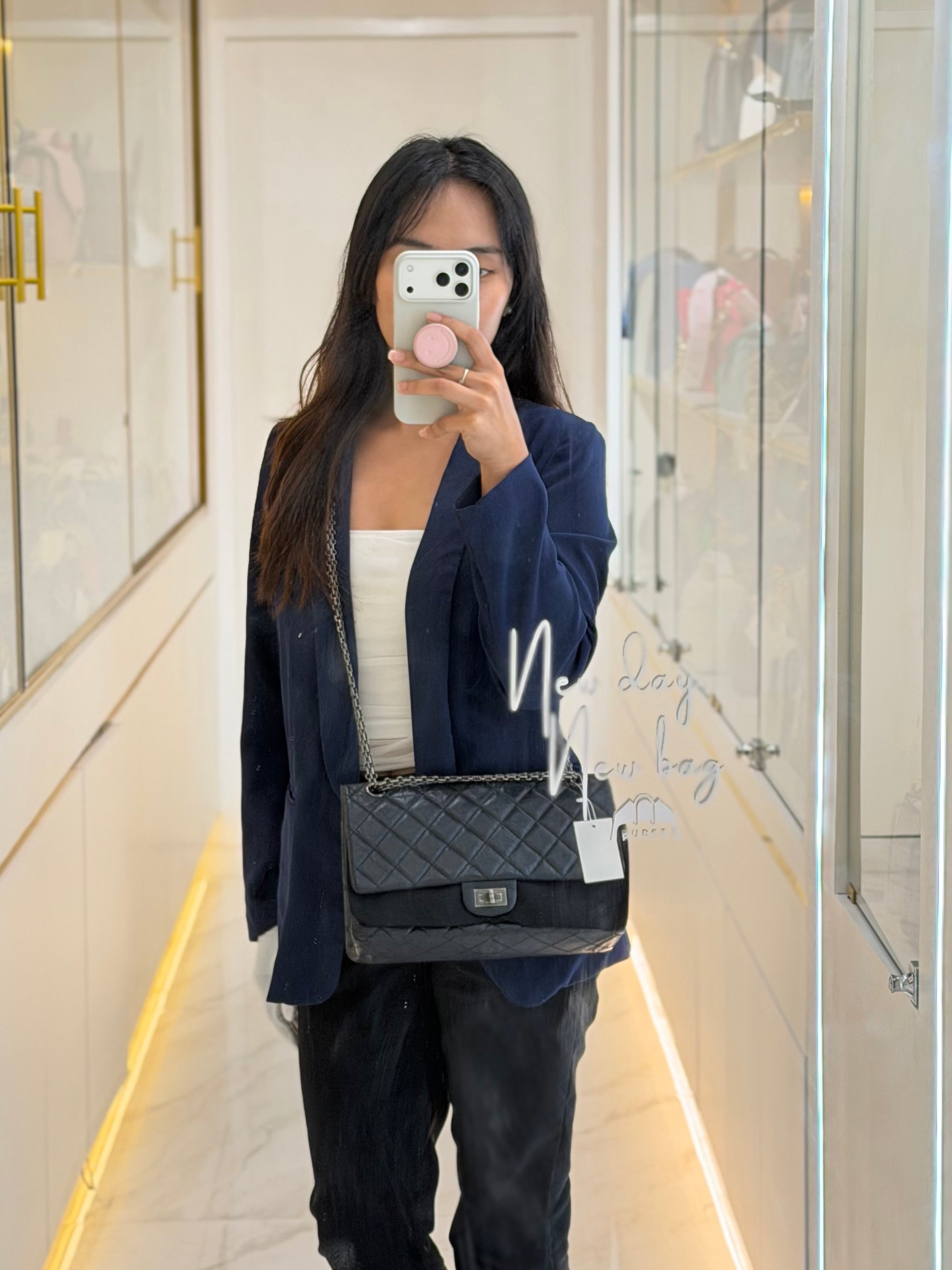 Reissue 2.55 Medium Distressed Calfskin Leather in Ruthenium Hardware Series 15 | Purse Maison Luxury Bags Shop