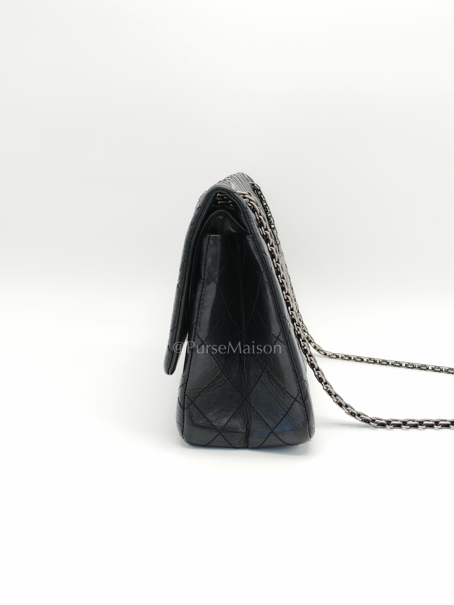 Reissue 2.55 Medium Distressed Calfskin Leather in Ruthenium Hardware Series 15 | Purse Maison Luxury Bags Shop