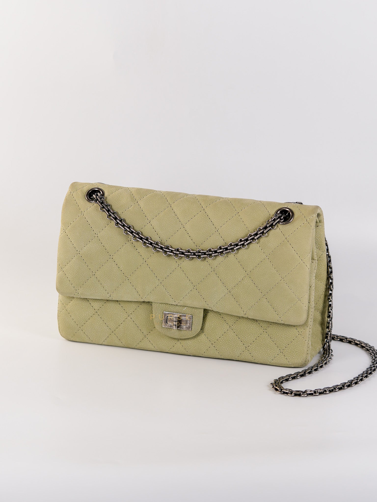 Reissue 2.55 Medium Pistachio Suede Leather Ruthenium Hardware Series 17 | Purse Maison Luxury Bags Shop