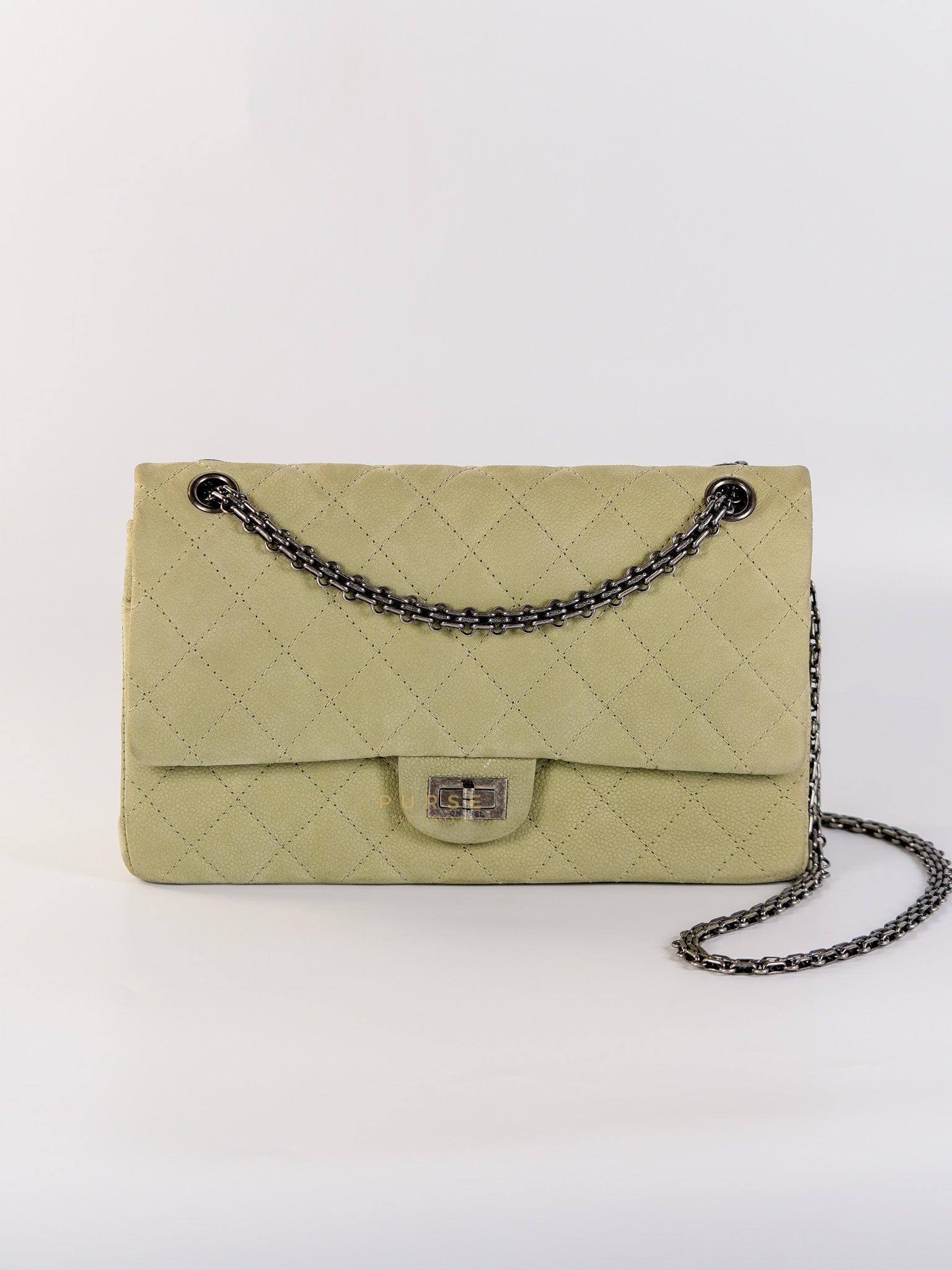 Reissue 2.55 Medium Pistachio Suede Leather Ruthenium Hardware Series 17 | Purse Maison Luxury Bags Shop
